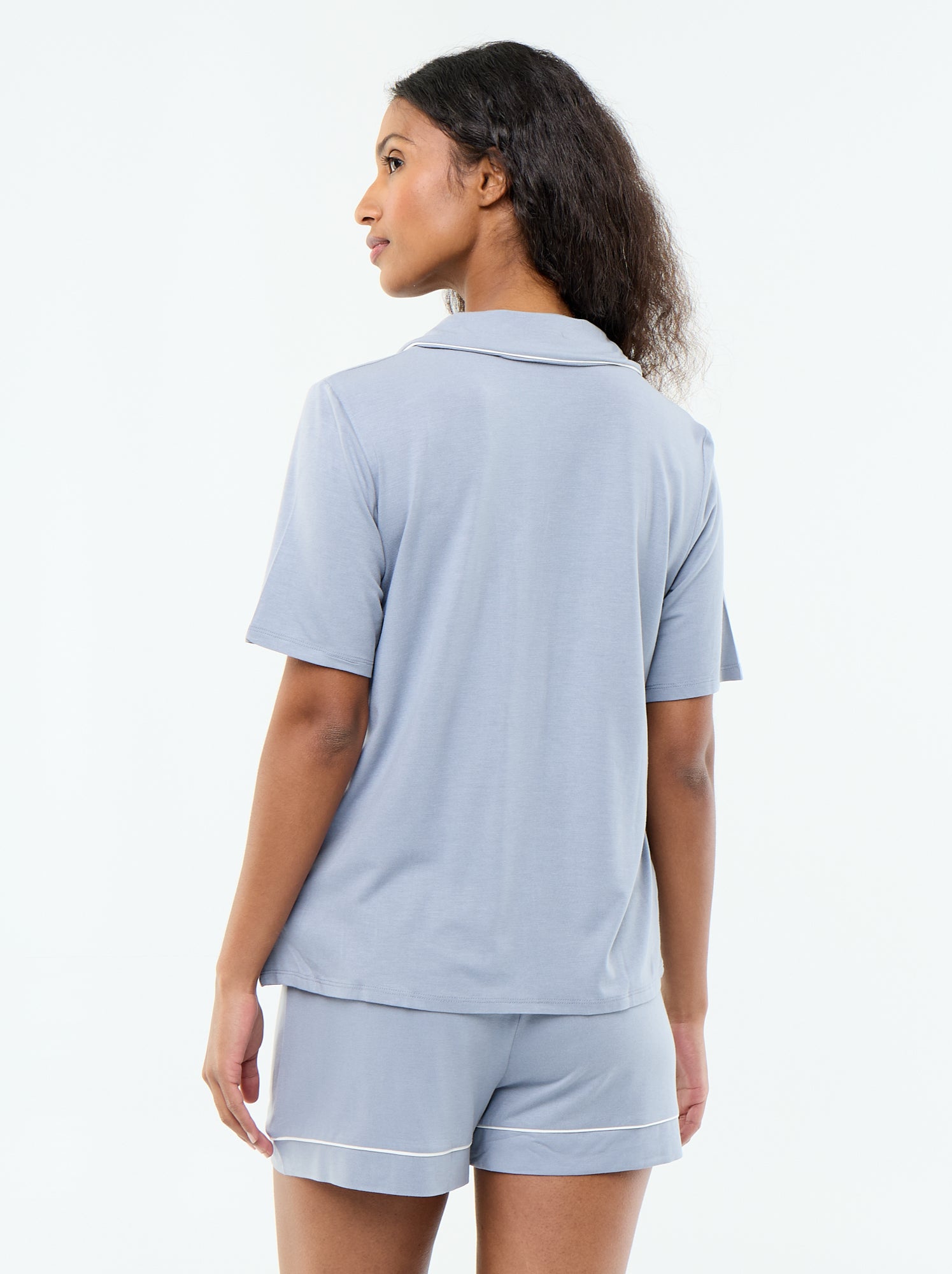 Pyjama court en viscose chiné - 2 pièces - Bleu (EYU56_4)