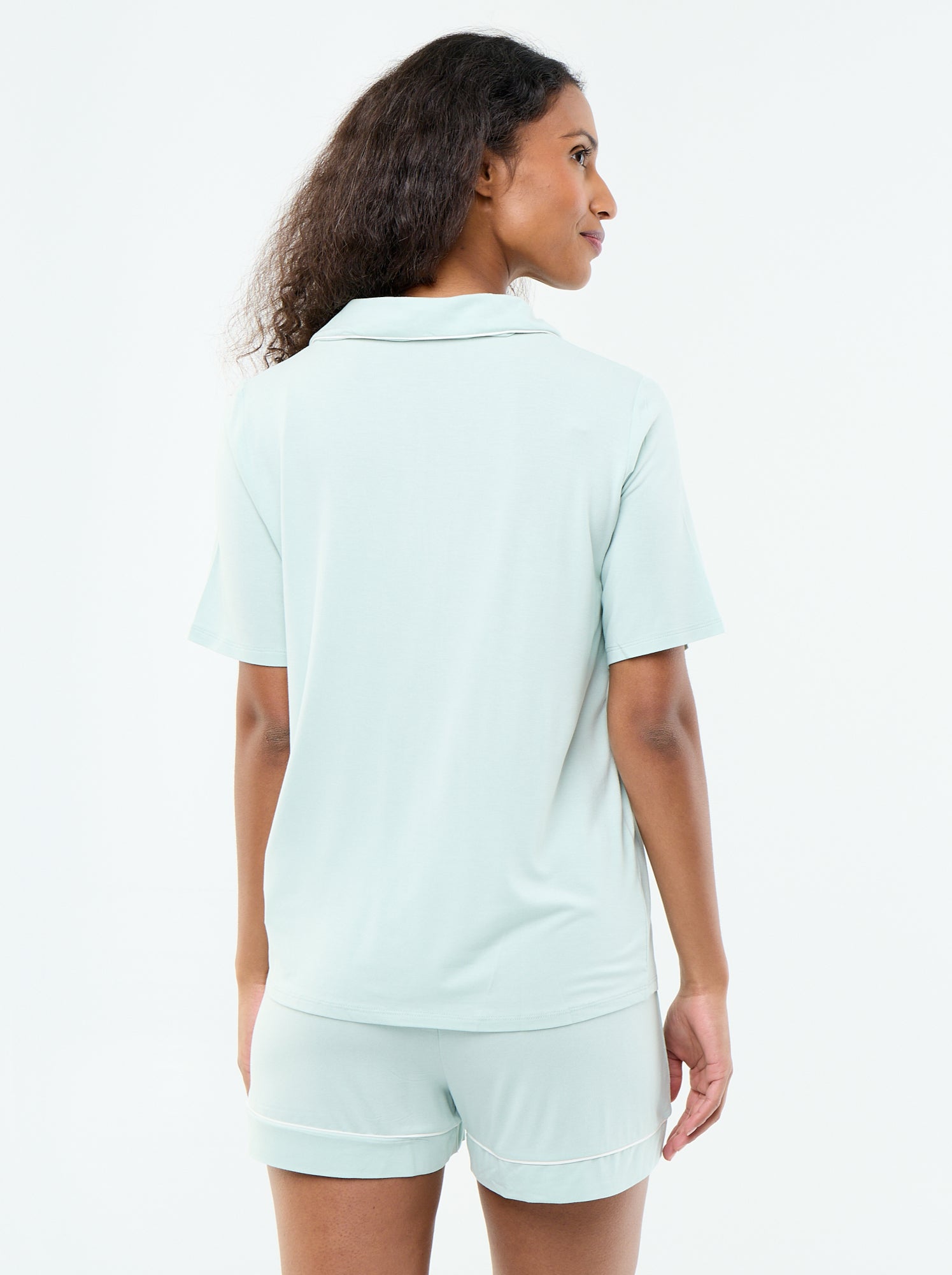 Pyjama court en viscose chiné - 2 pièces - Bleu (EYU56_6)