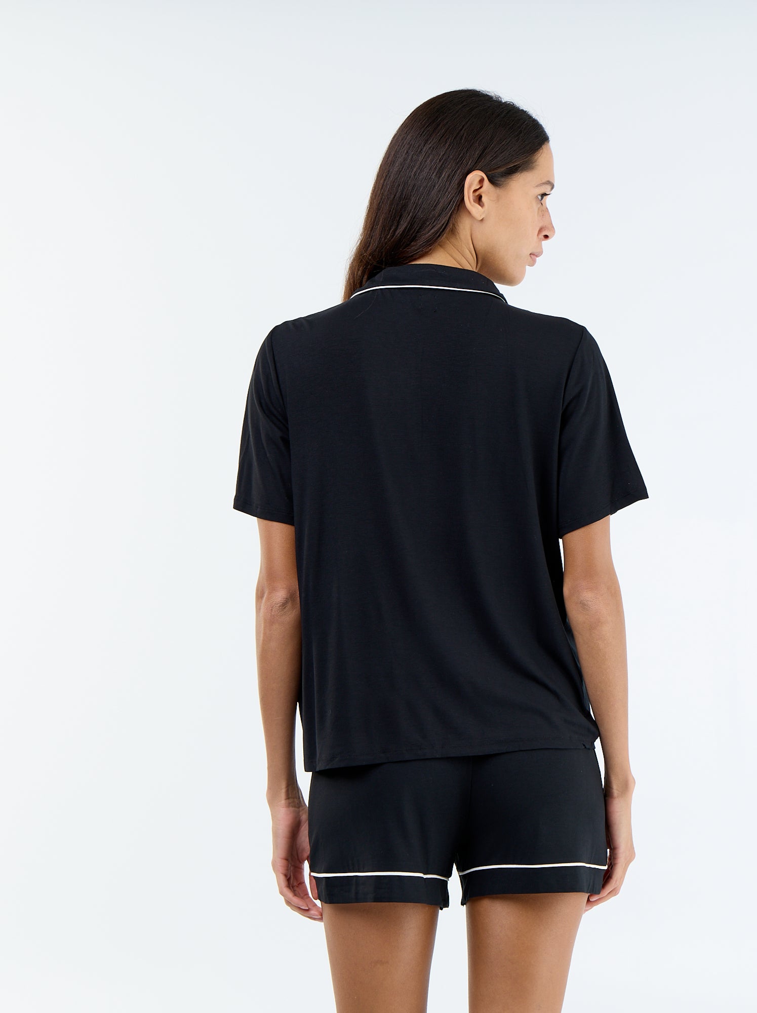 Pyjama court en viscose chiné - 2 pièces - Noir