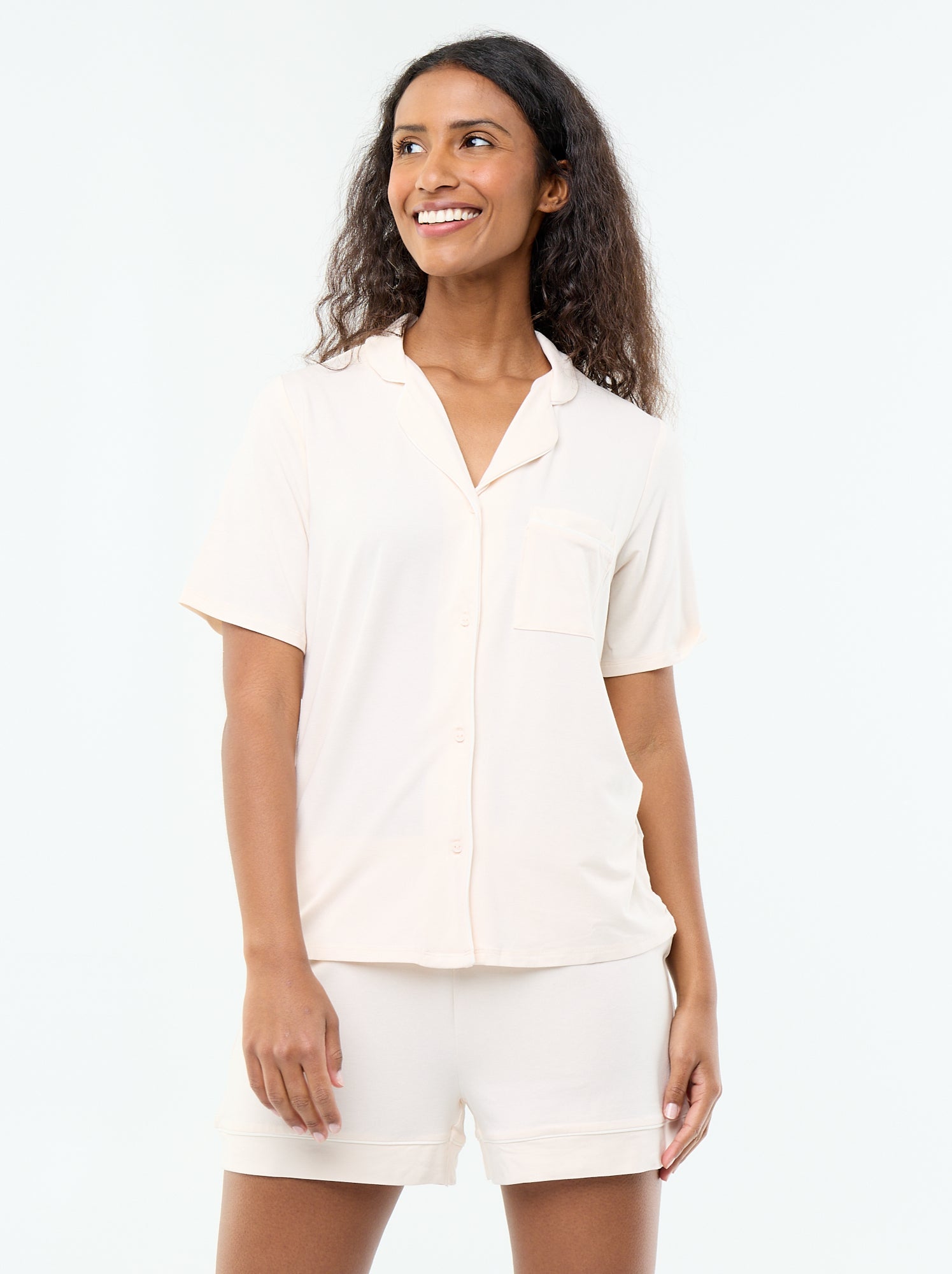 Pyjama court en viscose chiné - 2 pièces - Rose (EYU56_3)