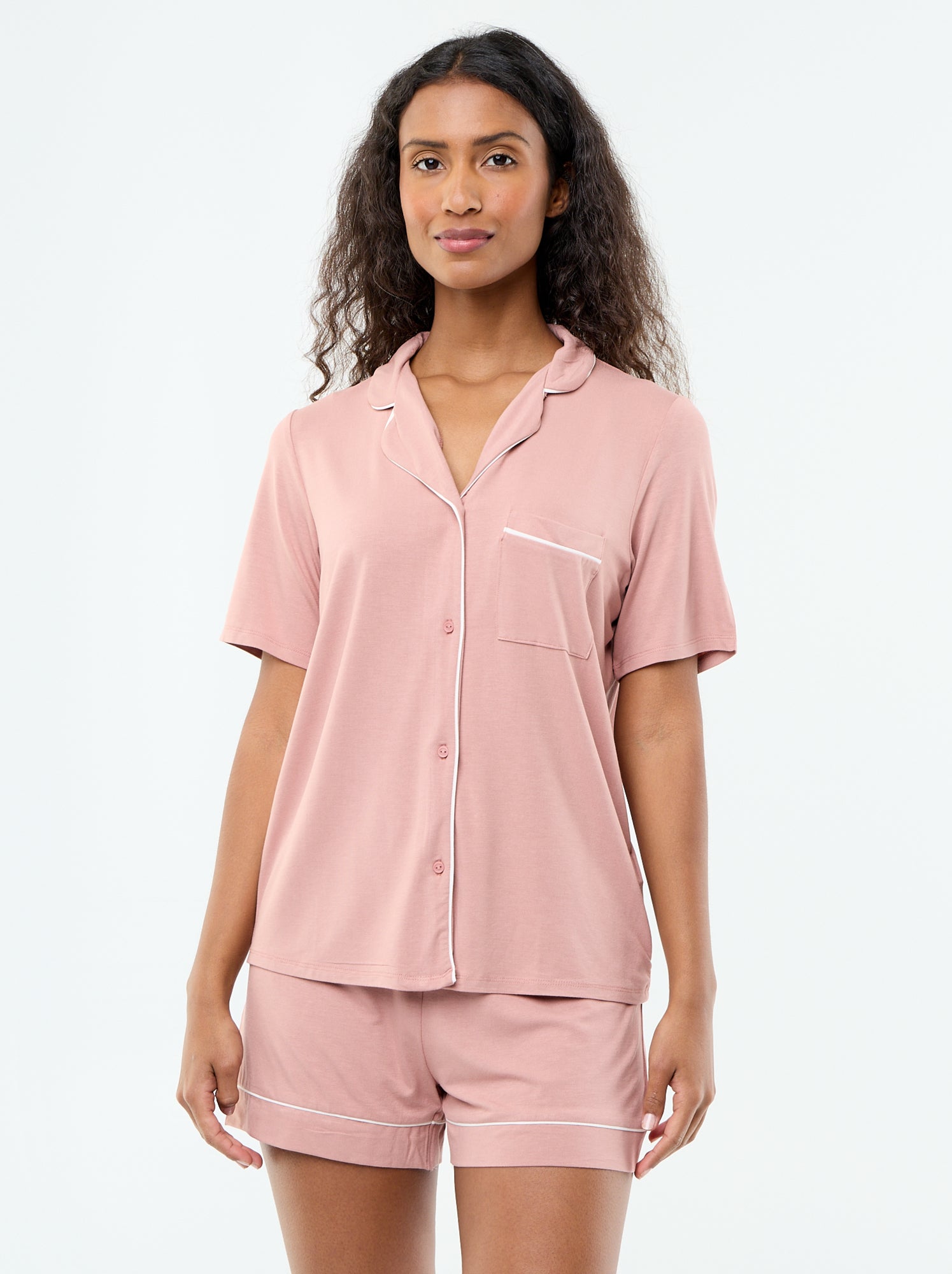 Pyjama court en viscose chiné - 2 pièces - Rose (EYU56_5)