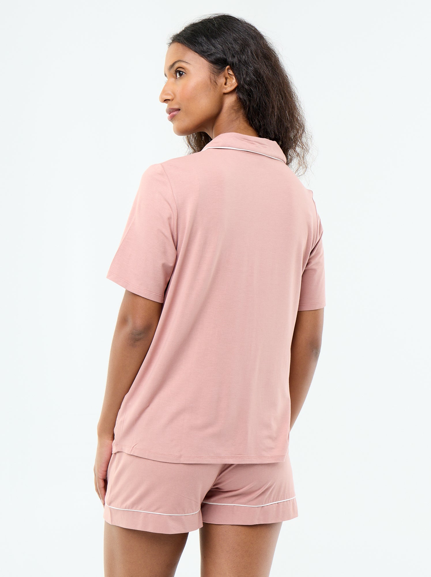 Pyjama court en viscose chiné - 2 pièces - Rose (EYU56_5)