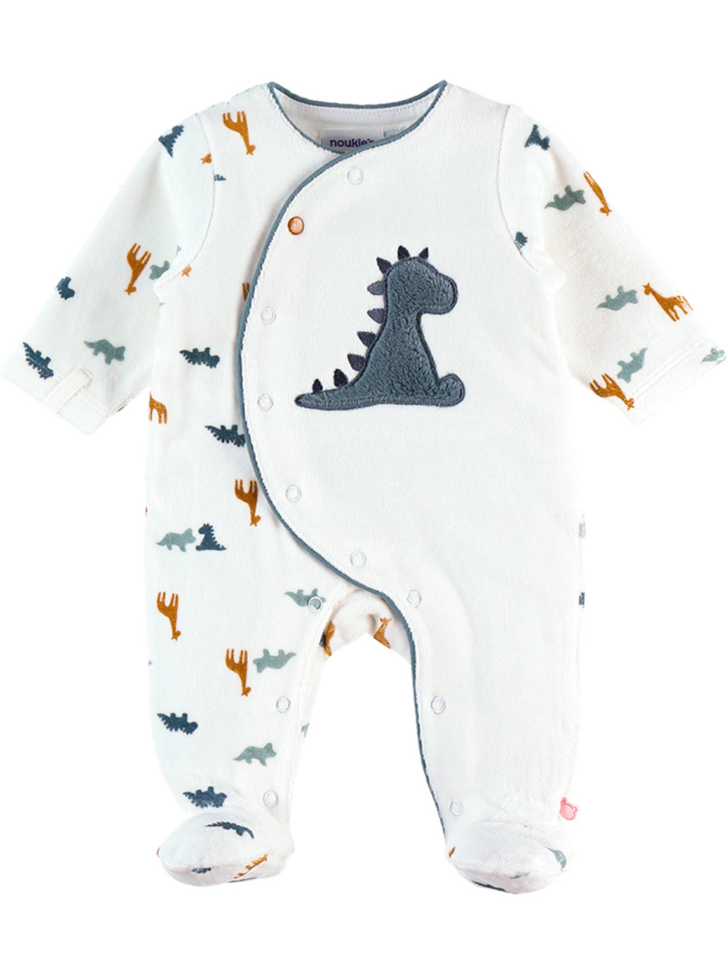 Pyjama dinosaure en velours, blanc/bleu Noukie's - Blanc
