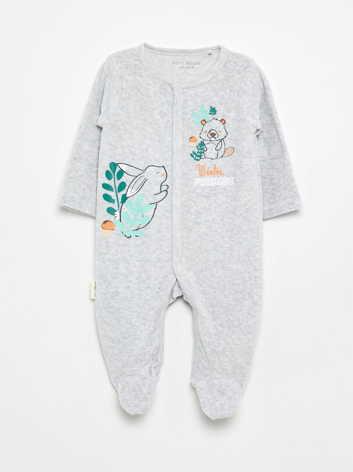 Pyjama dors bien 'Petit Béguin' en velours - Gris