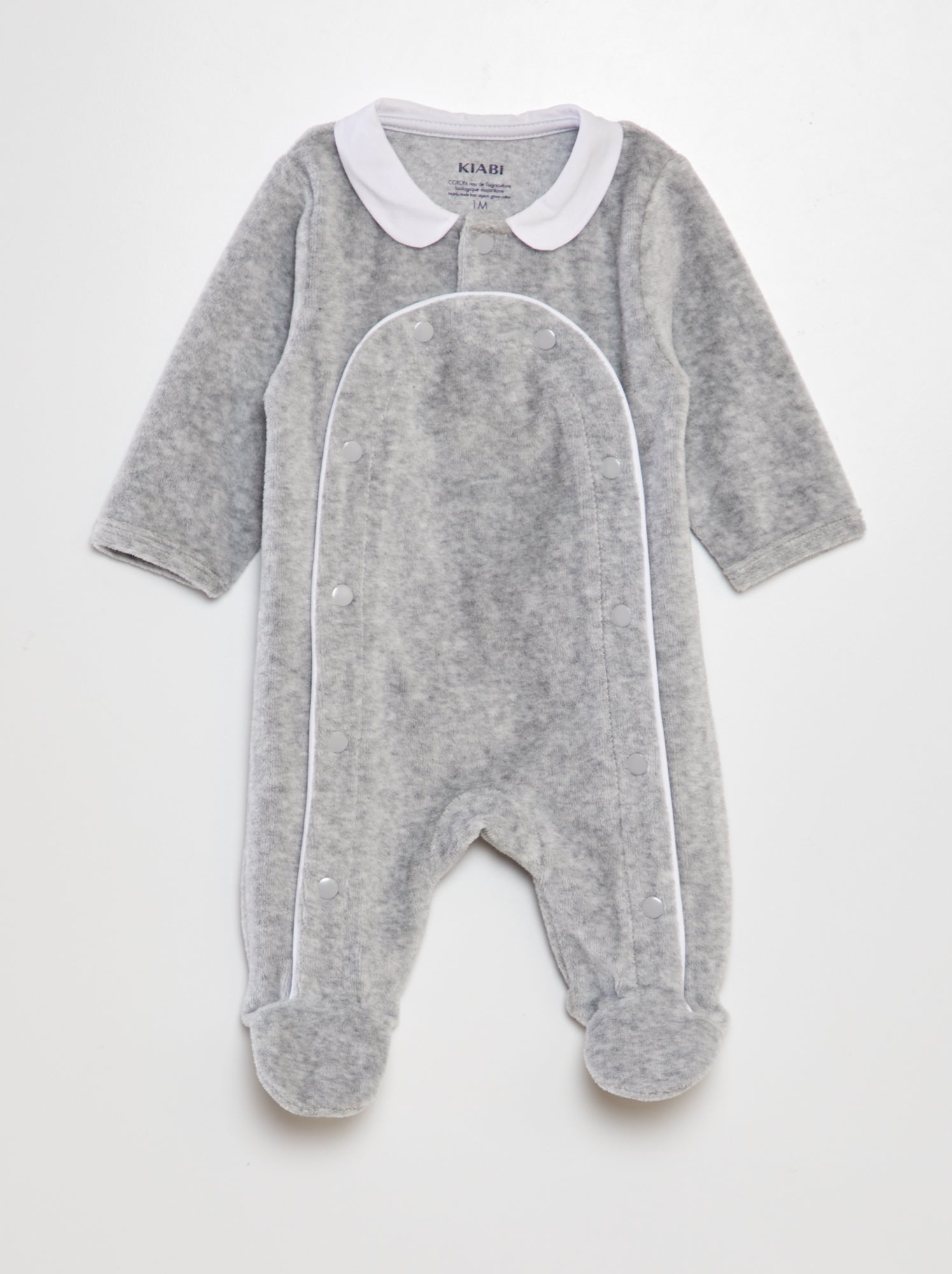 Pyjama en velours col claudine - Gris
