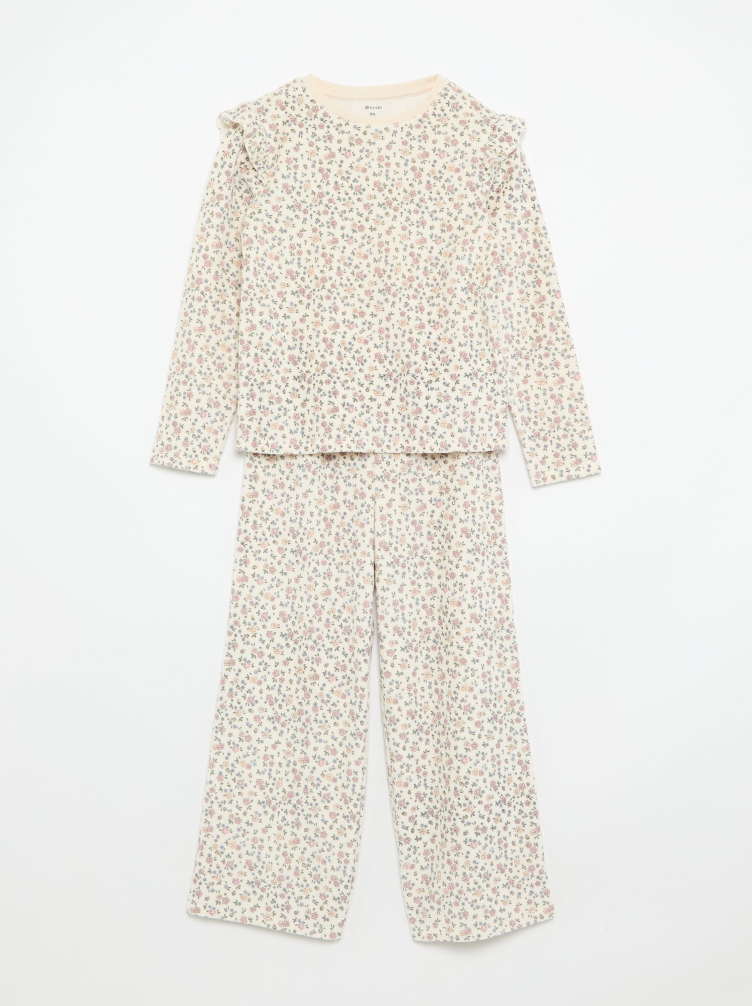 Pyjama en velours imprimé 2 pièces - Sweat + pantalon - Beige
