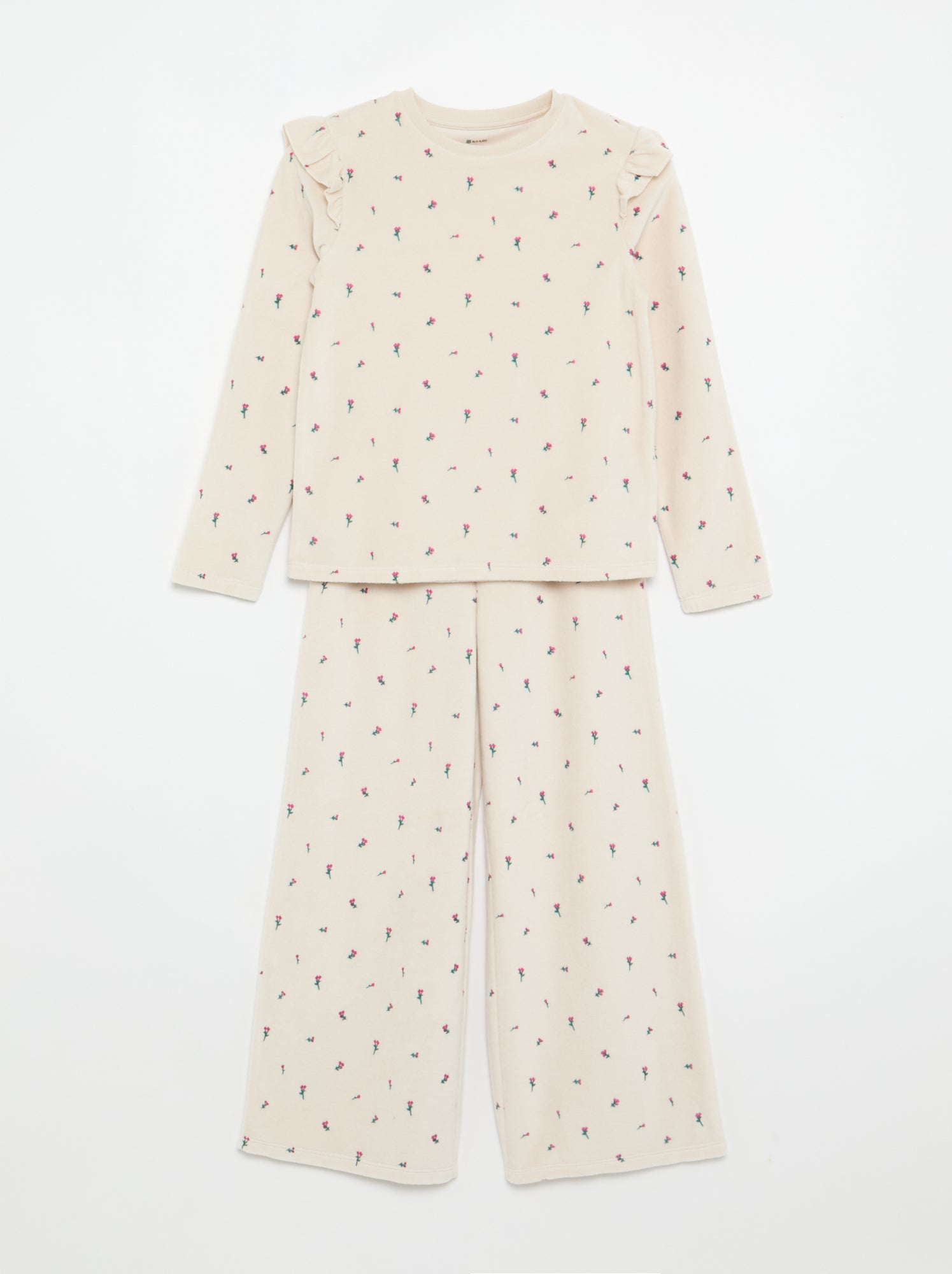 Pyjama en velours imprimé 2 pièces - Sweat + pantalon - Rose
