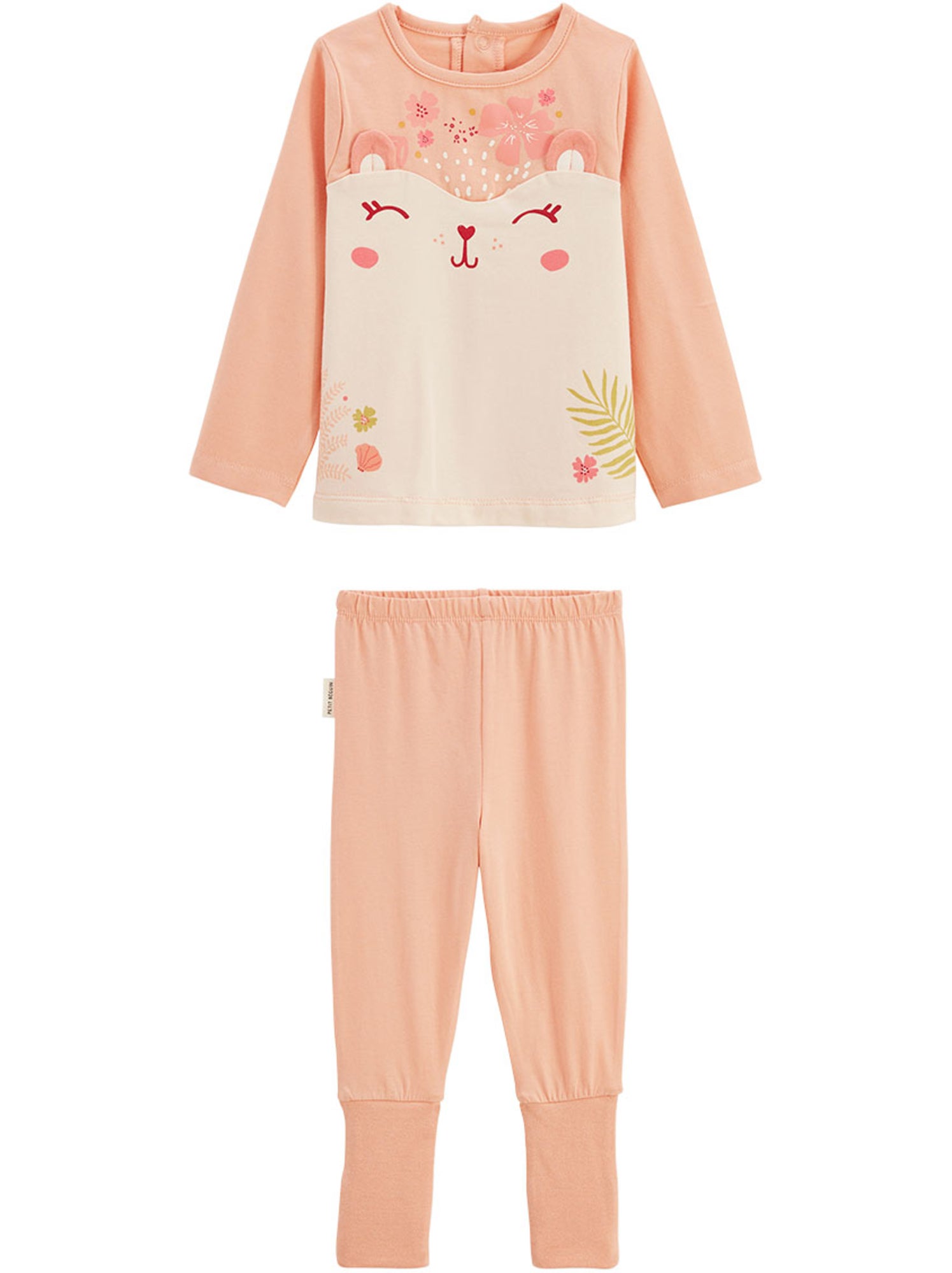 Pyjama enfant 2 pièces à pieds retroussables santa giulia - Corail
