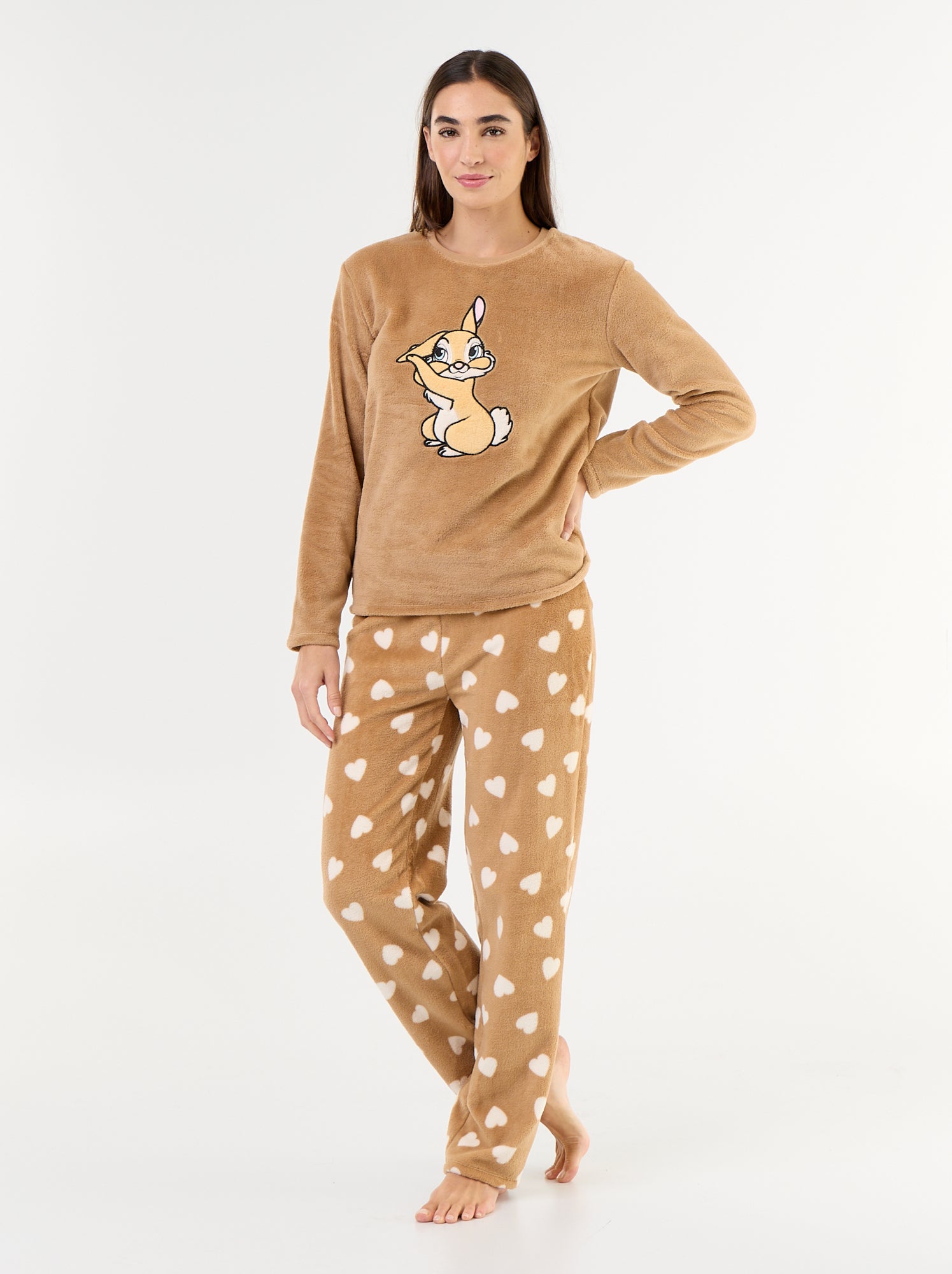 Pyjama long 'Minnie' de 'Disney' en polaire - 2 pièces - Beige