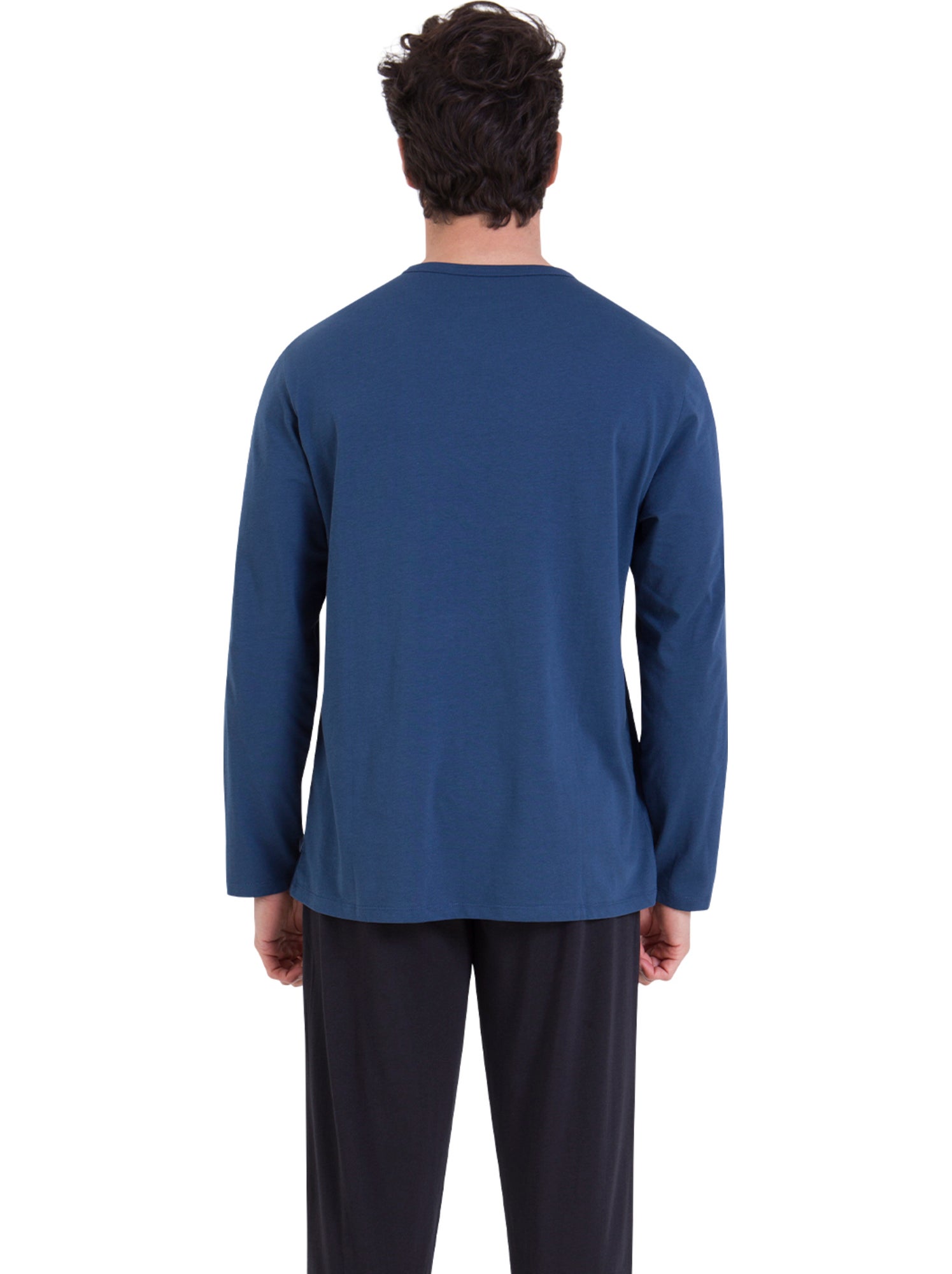 Pyjama long col v homme ecopack sérigraphie athena - Bleu