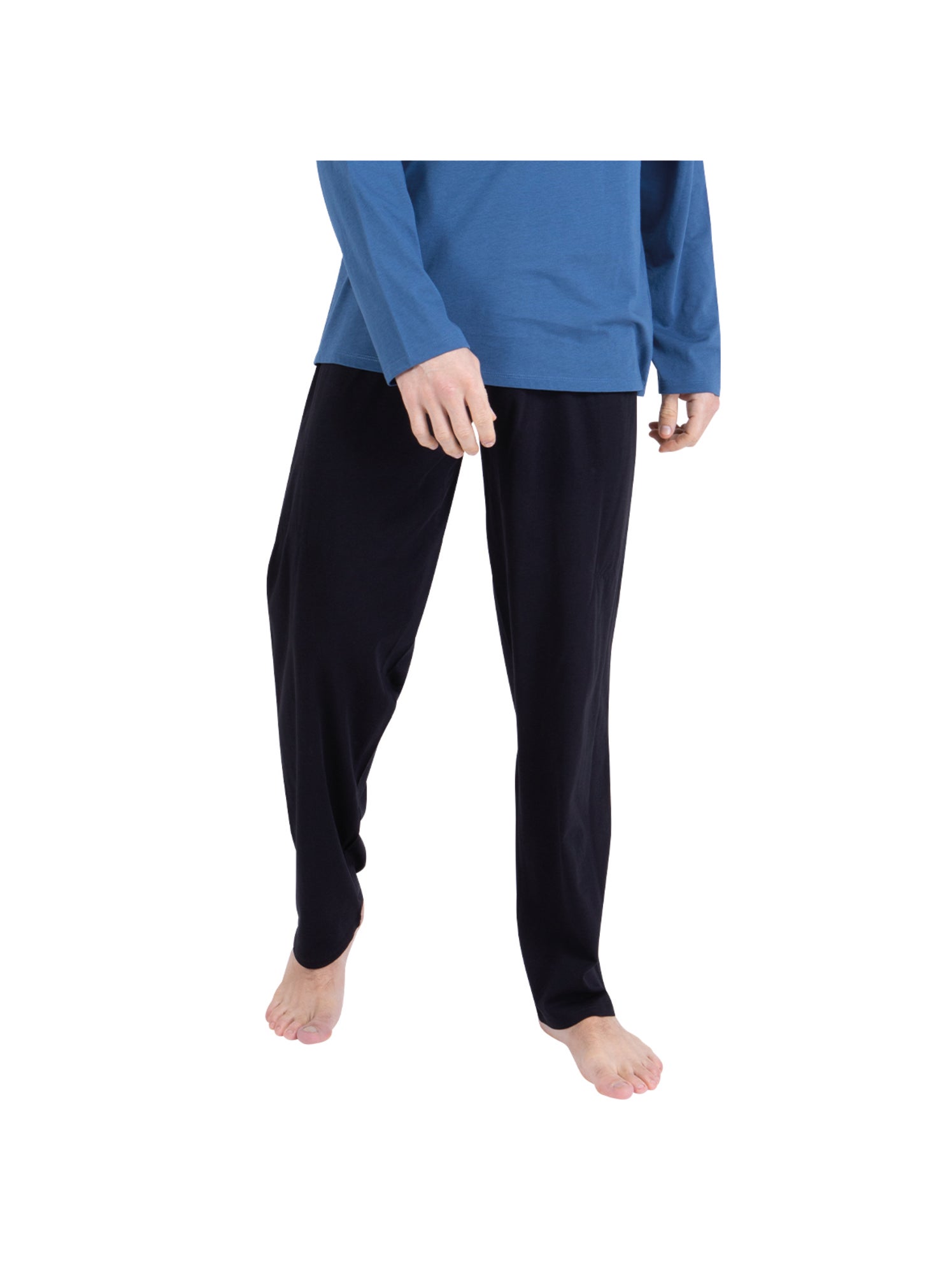 Pyjama long col v homme ecopack sérigraphie athena - Bleu Multicolore Gris