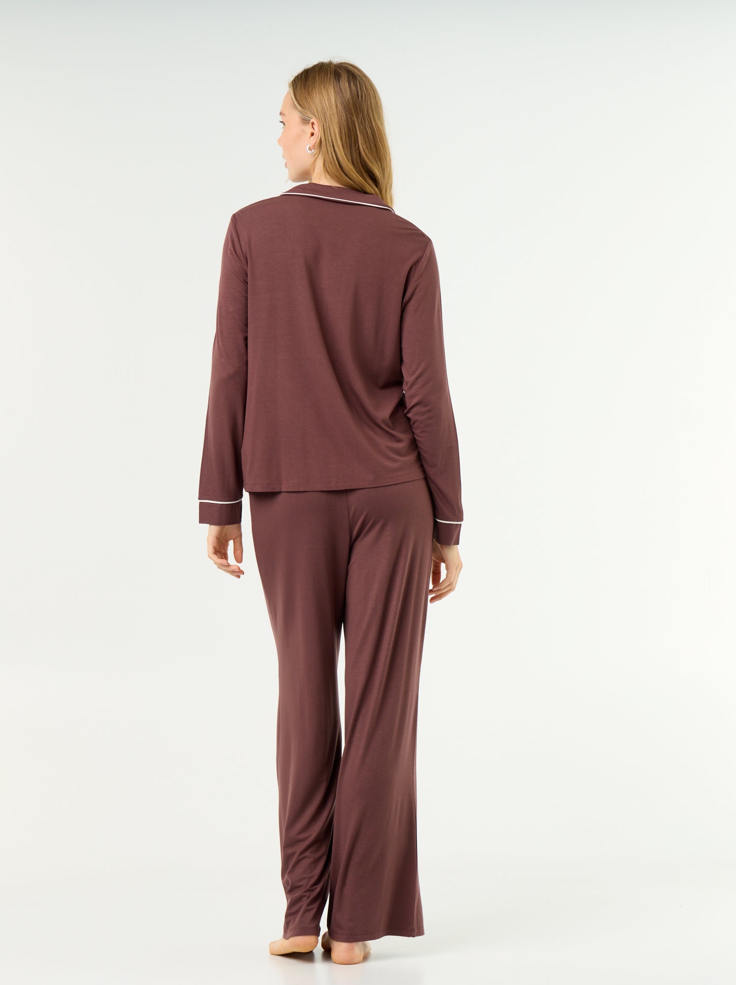 Pyjama long en maille douce stretch - 2 pièces - Marron