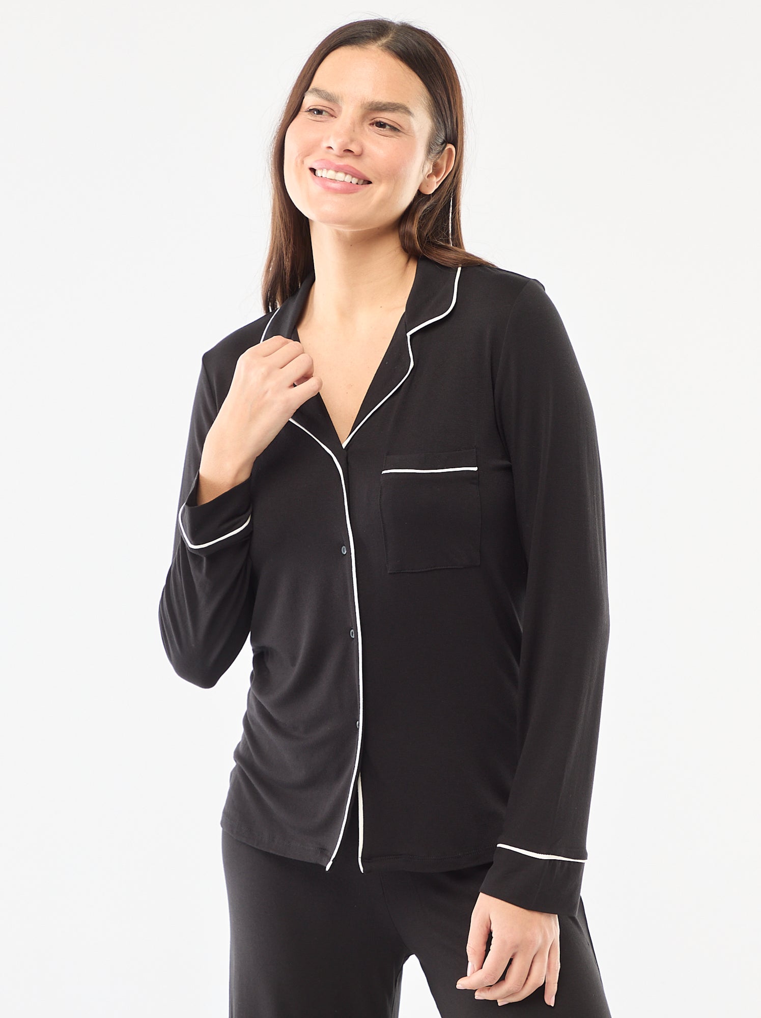 Pyjama long en maille douce stretch - 2 pièces - Noir