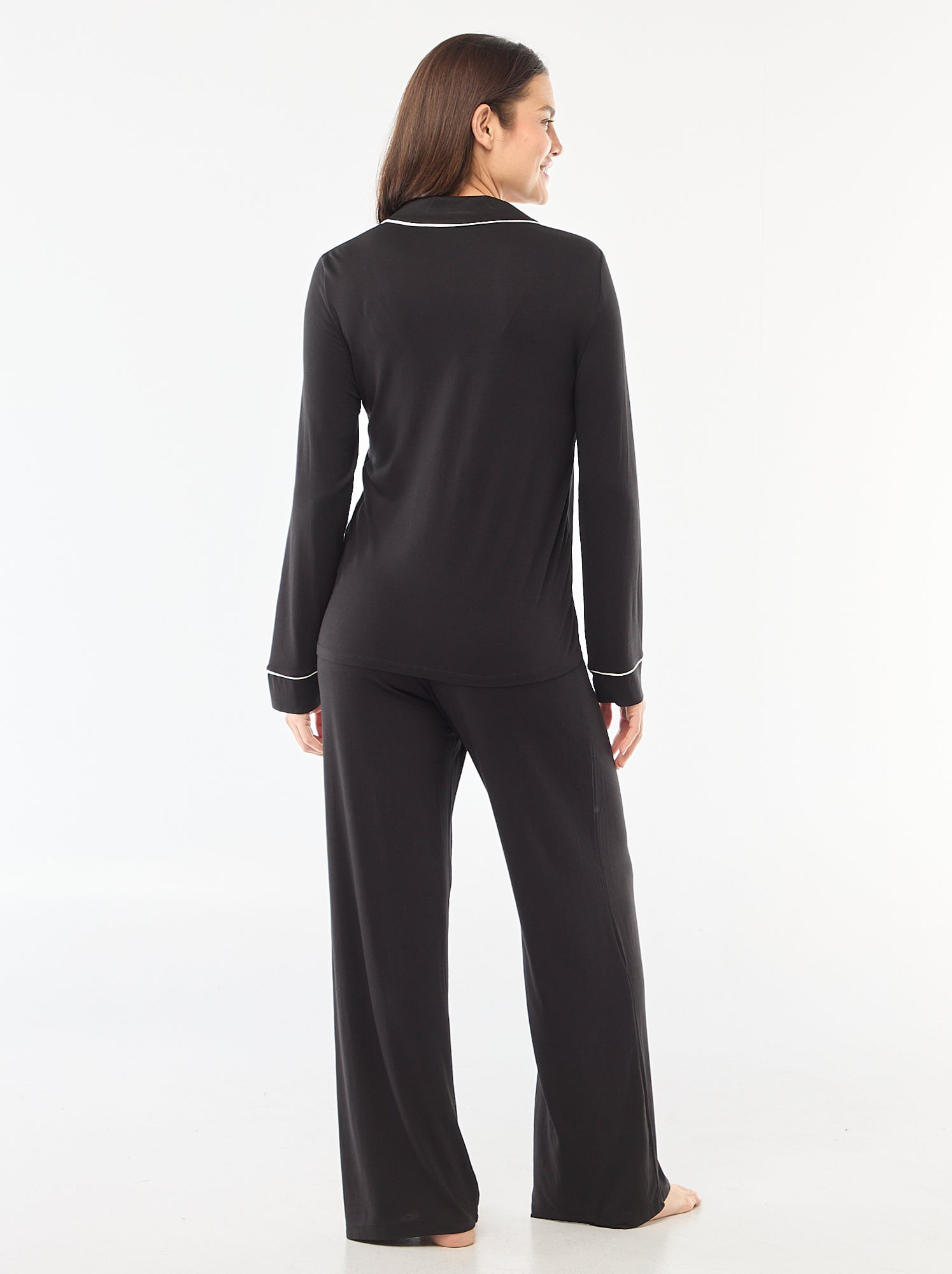 Pyjama long en maille douce stretch - 2 pièces - Noir