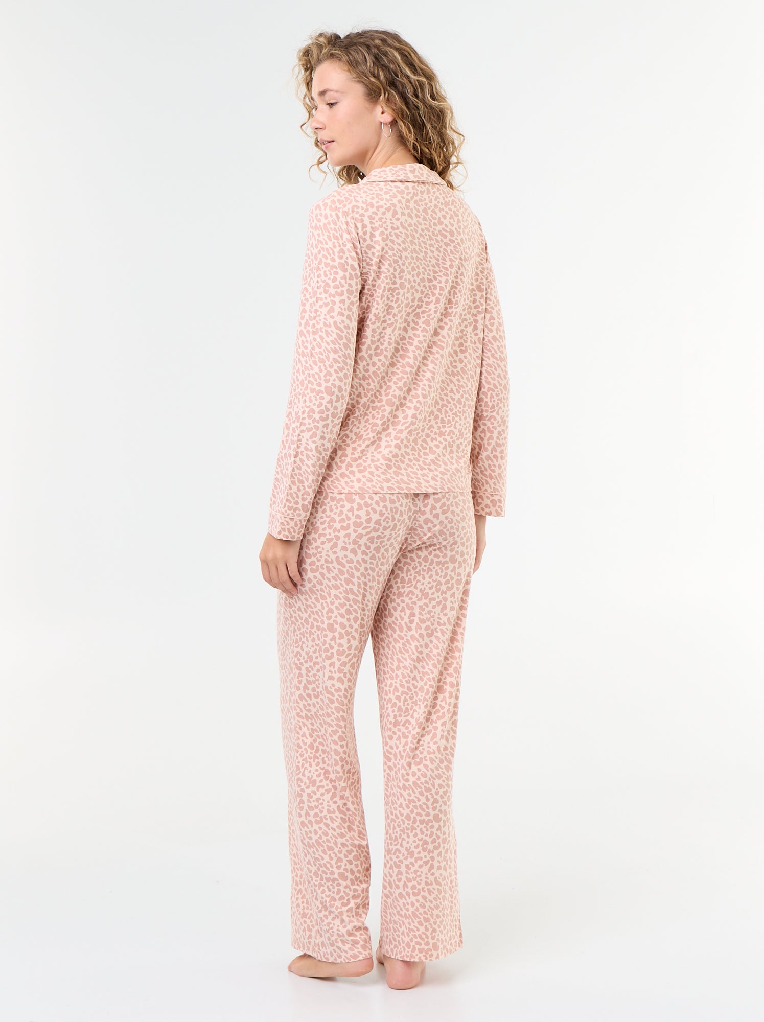 Pyjama long en maille douce stretch - 2 pièces - Rose
