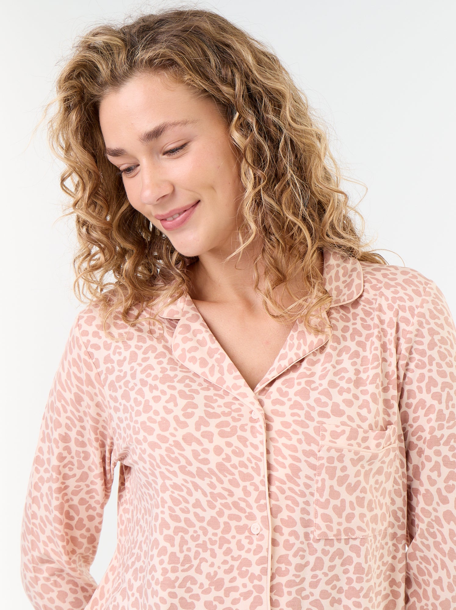 Pyjama long en maille douce stretch - 2 pièces - Rose