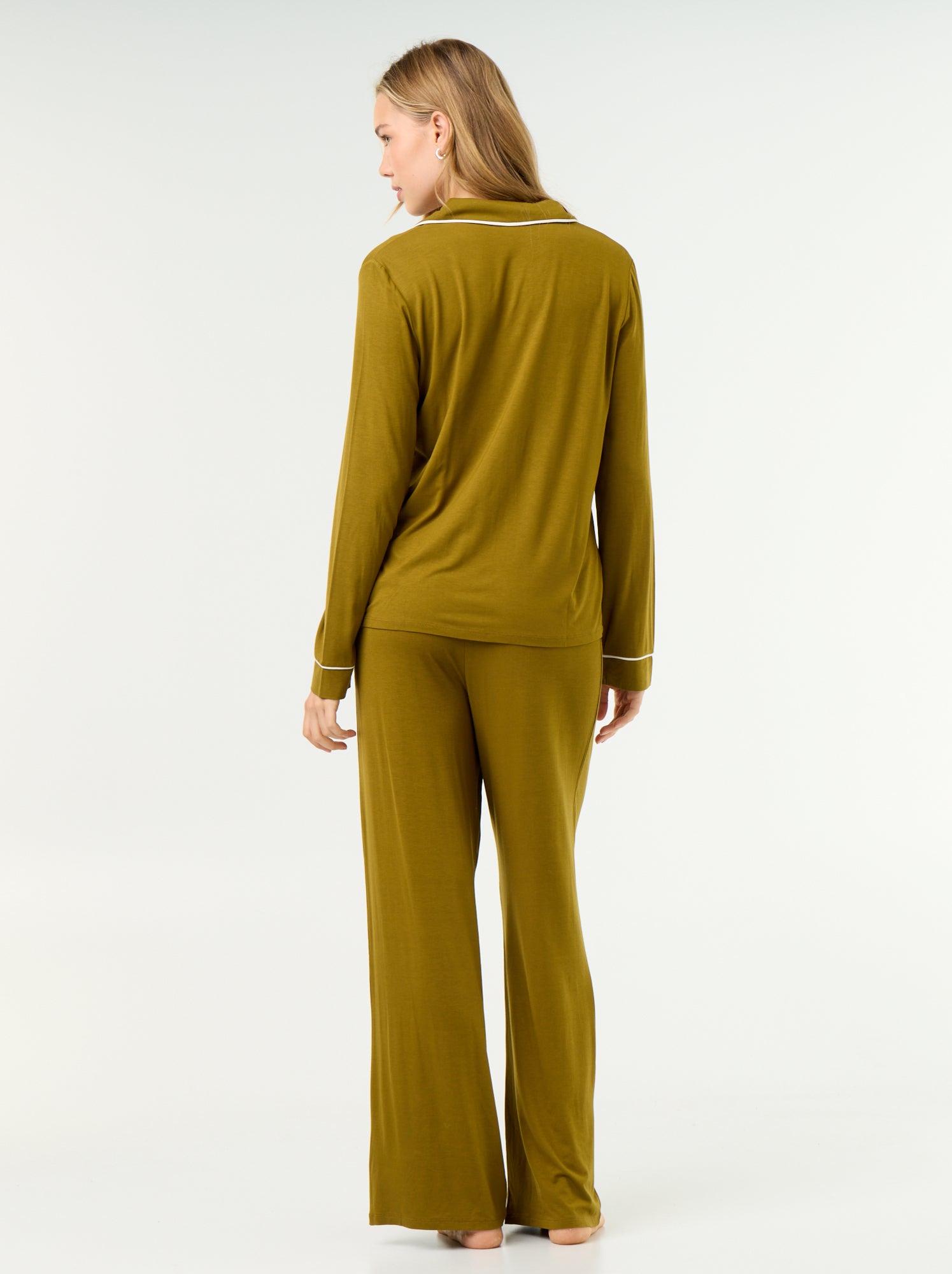 Pyjama long en maille douce stretch - 2 pièces - Vert