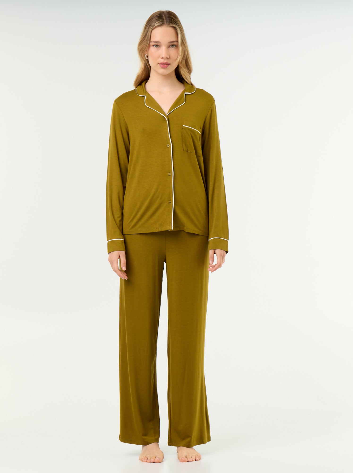 Pyjama long en maille douce stretch - 2 pièces - Vert