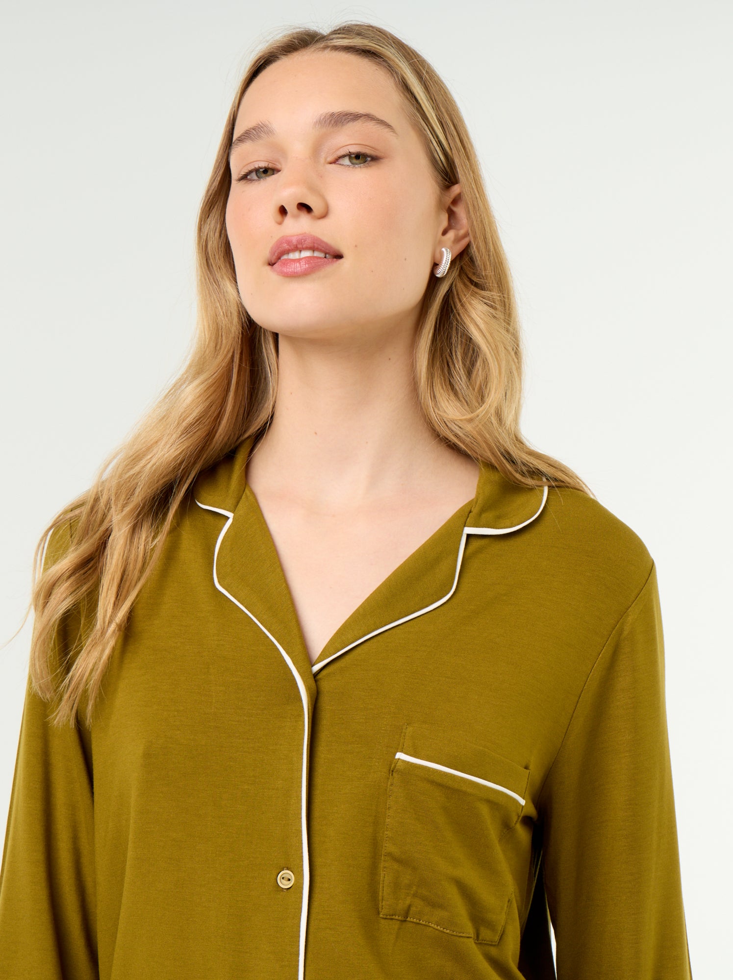 Pyjama long en maille douce stretch - 2 pièces - Vert