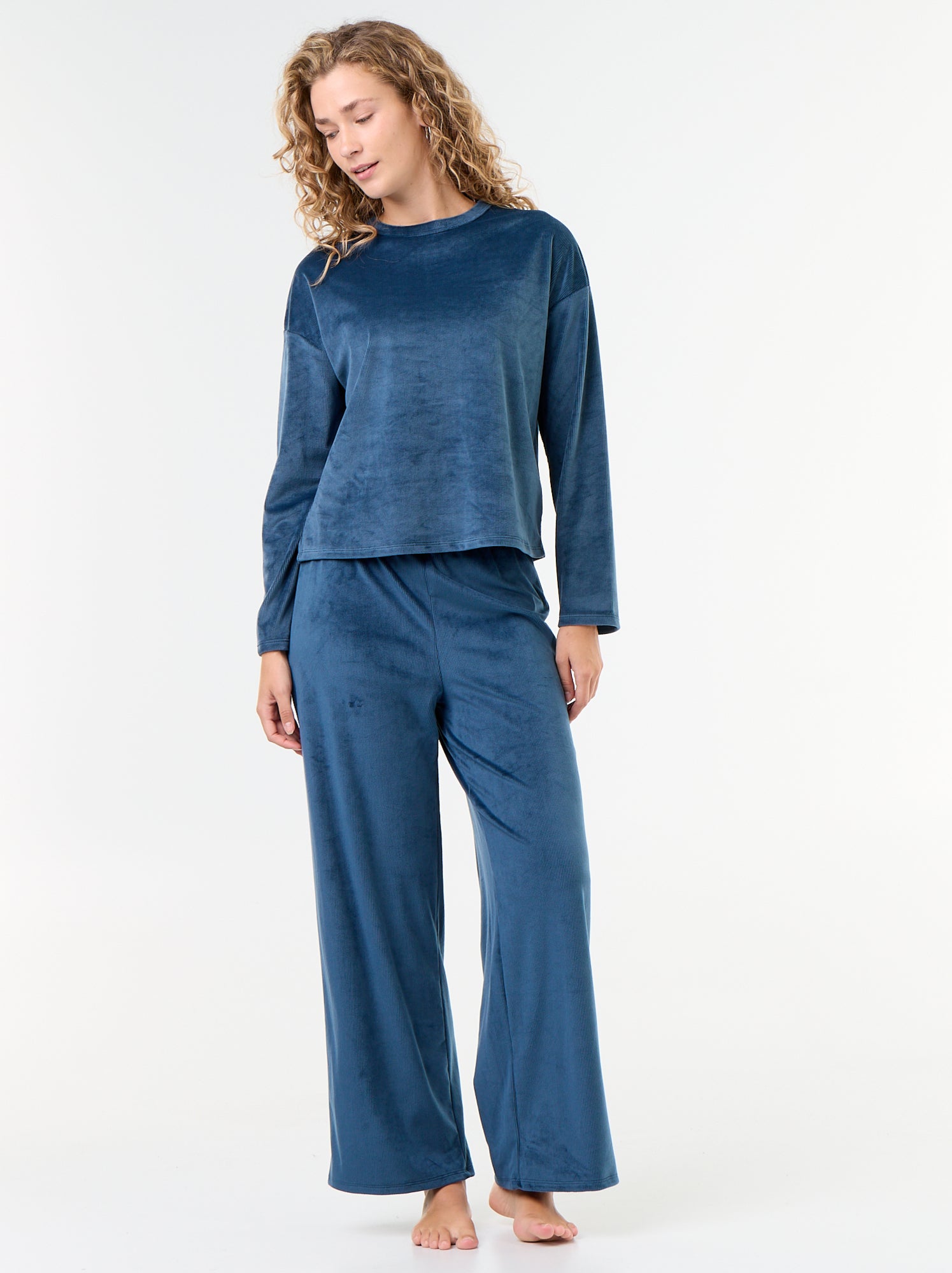 Pyjama long en velours côtelé - 2 pièces - Bleu