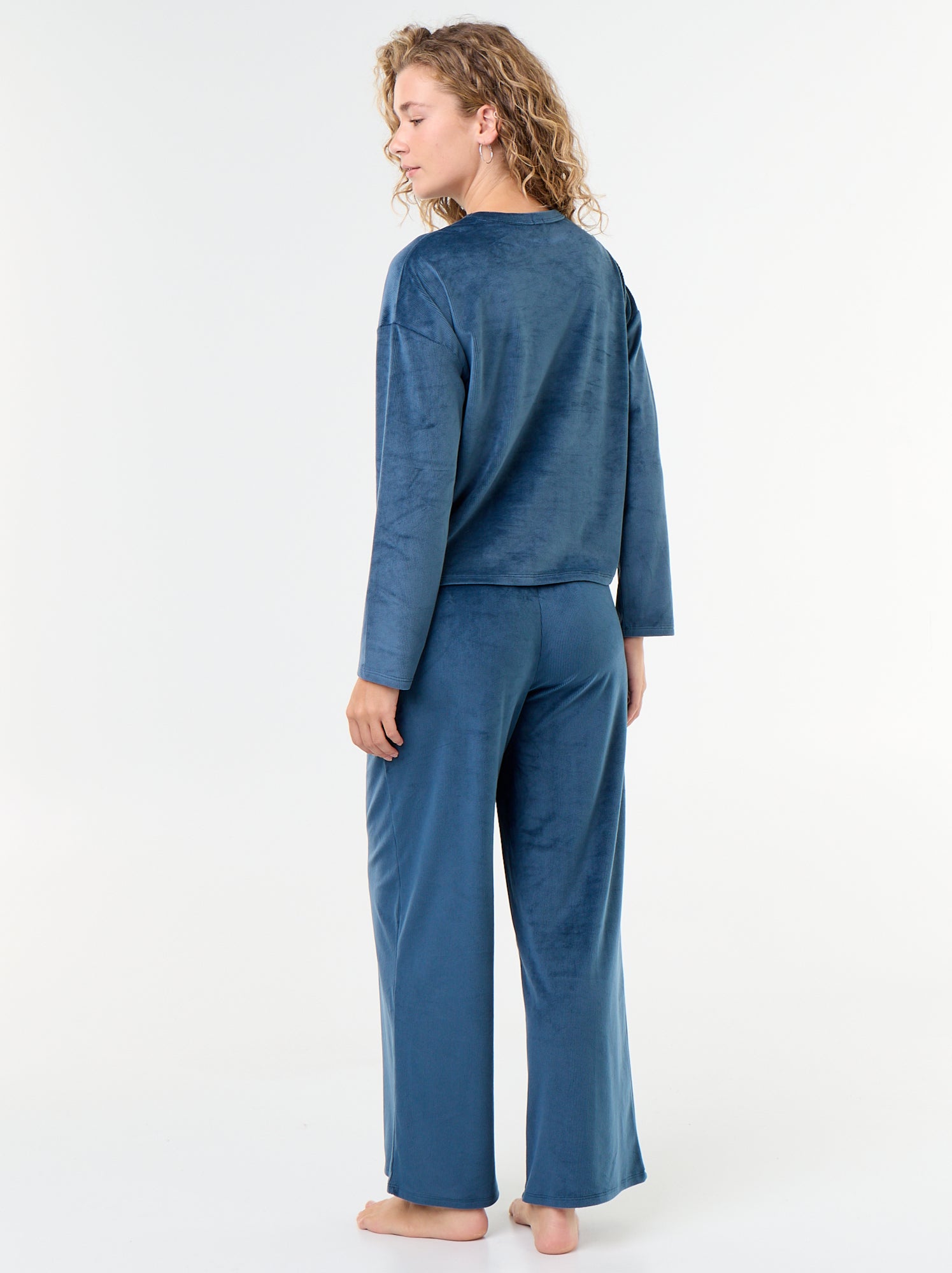 Pyjama long en velours côtelé - 2 pièces - Bleu
