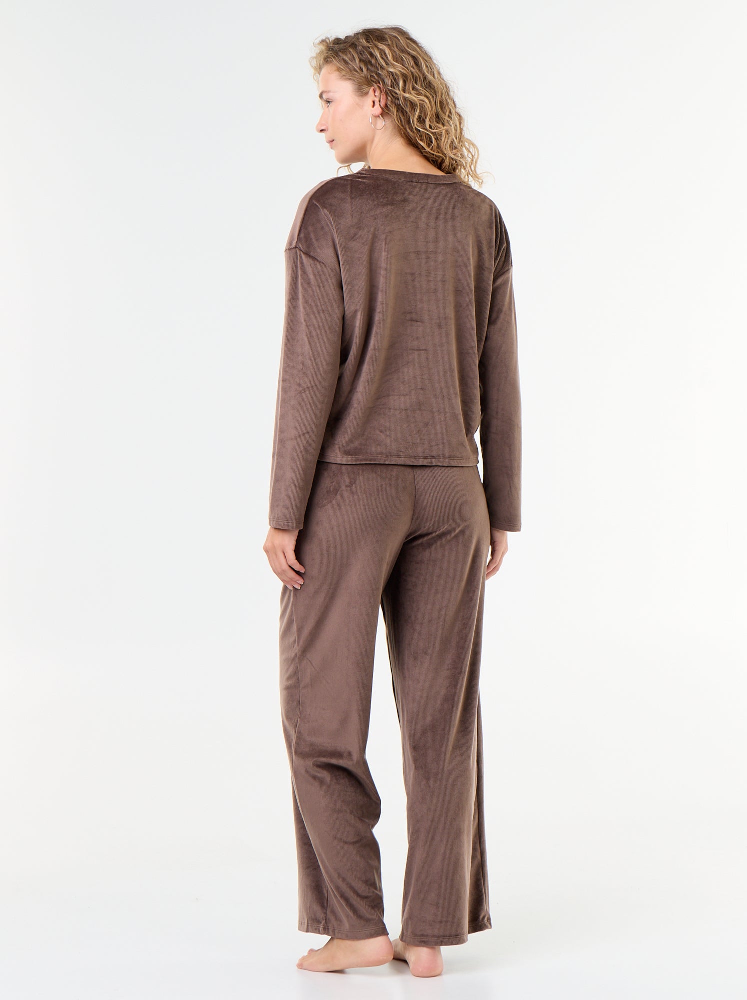 Pyjama long en velours côtelé - 2 pièces - Marron