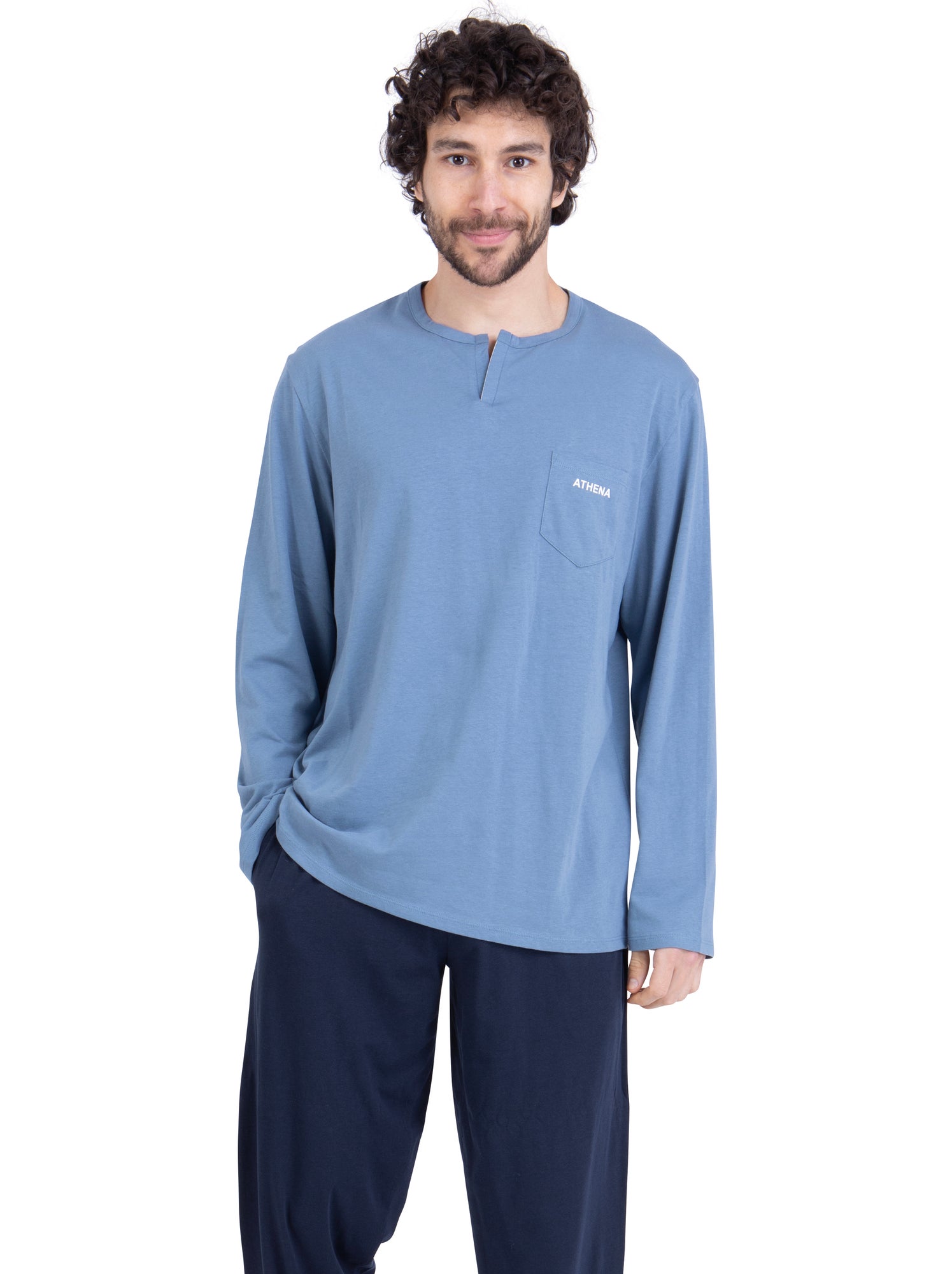 Pyjama long homme chic athena - Bleu