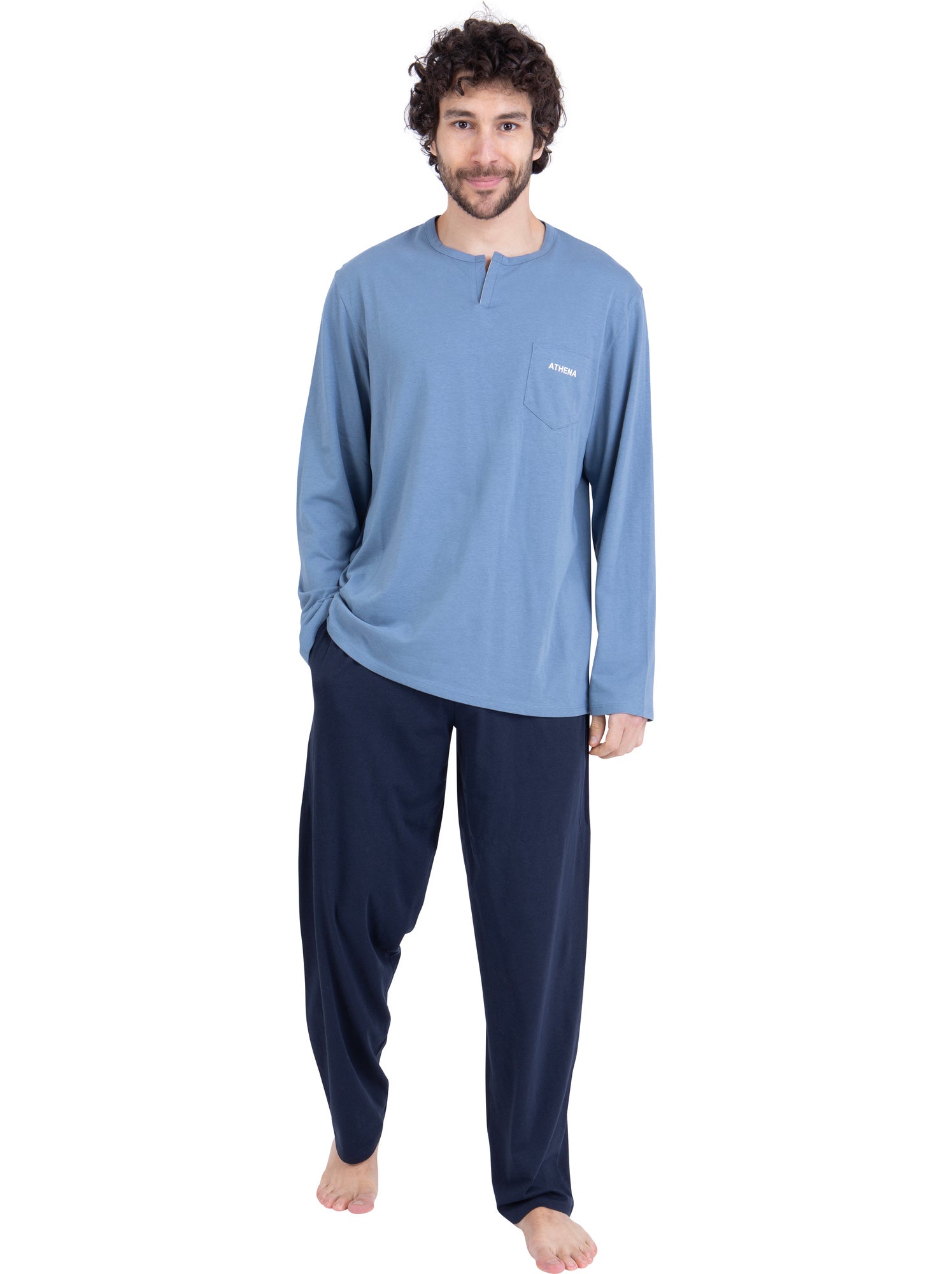 Pyjama long homme chic athena - Bleu
