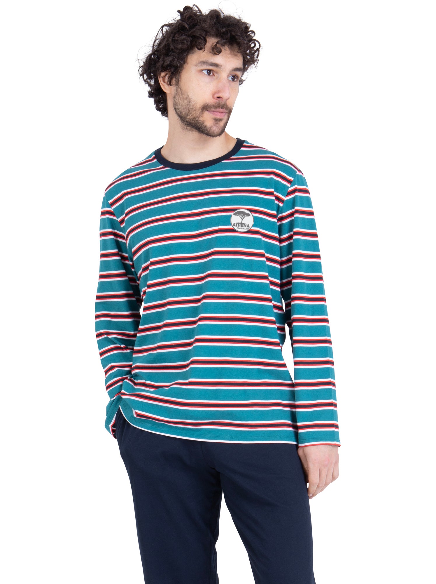 Pyjama long homme rayures aventure athena - Bleu Rouge Bleu