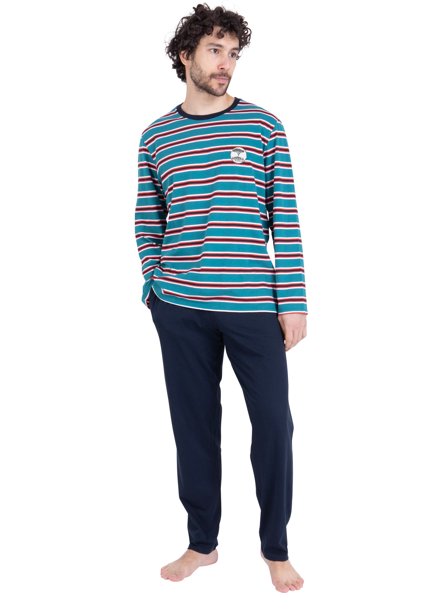 Pyjama long homme rayures aventure athena - Bleu Rouge Bleu