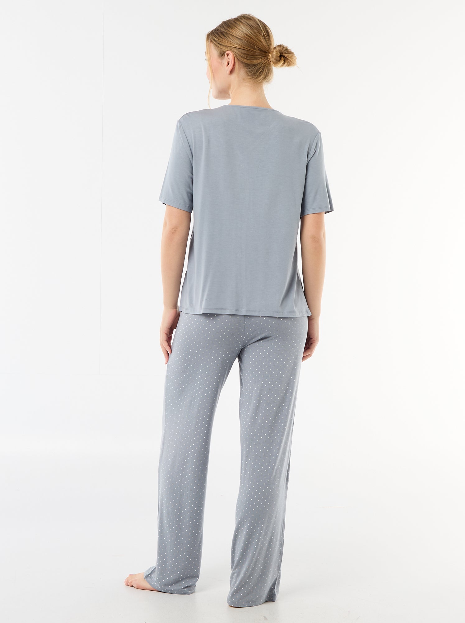 Pyjama long imprimé pois - 2 pièces - Bleu