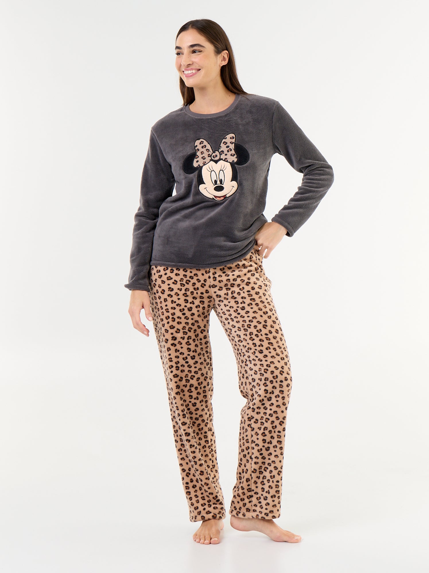 Pyjama long 'Minnie' de 'Disney' en polaire - 2 pièces - Gris