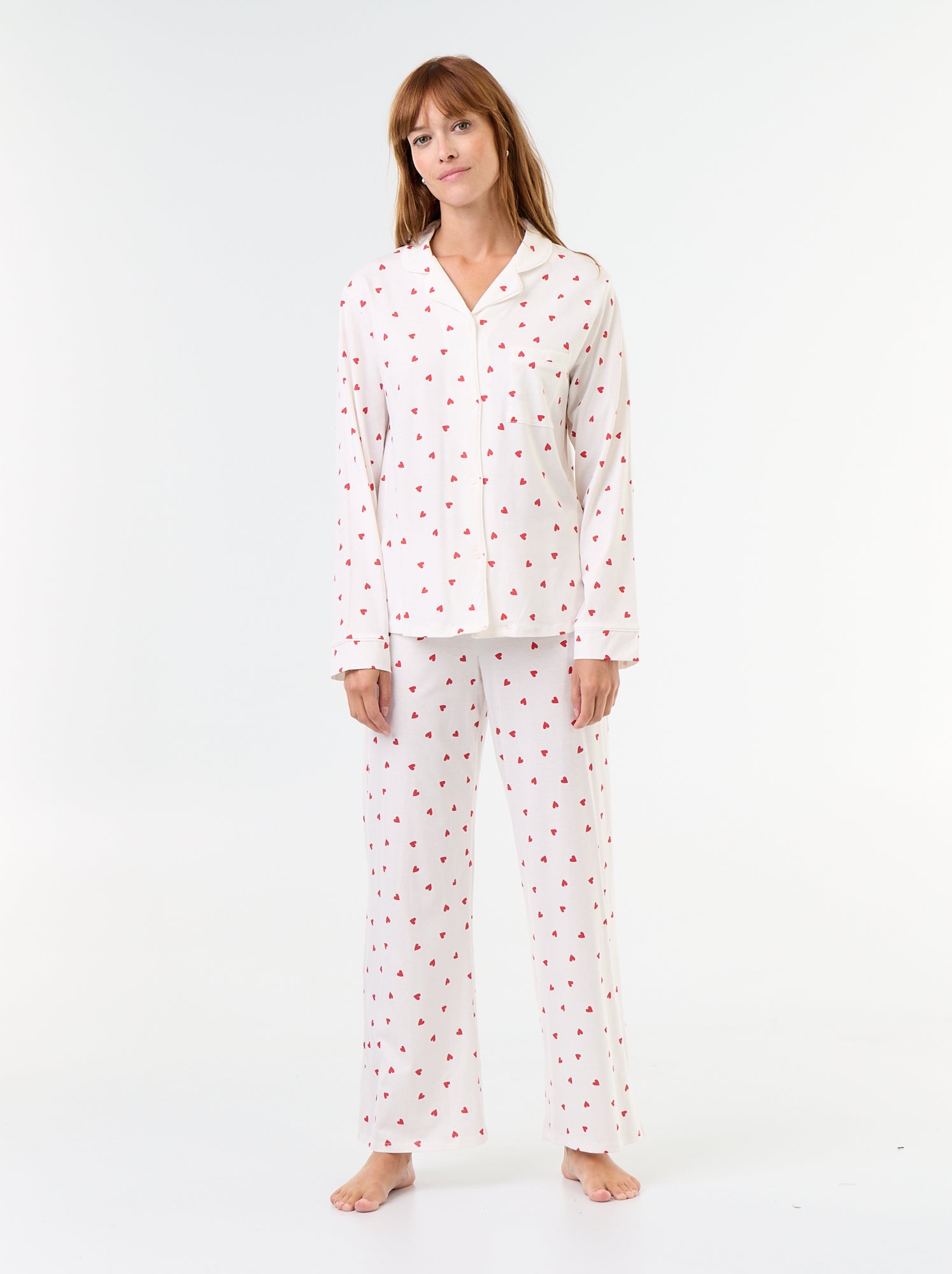 Pyjama long motif - 2 pièces - Blanc