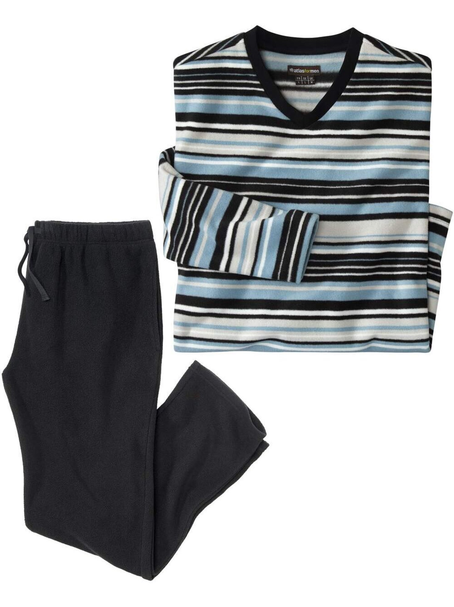 Pyjama Micropolaire Rayé   - ATLAS FOR MEN - Bleu anthracite