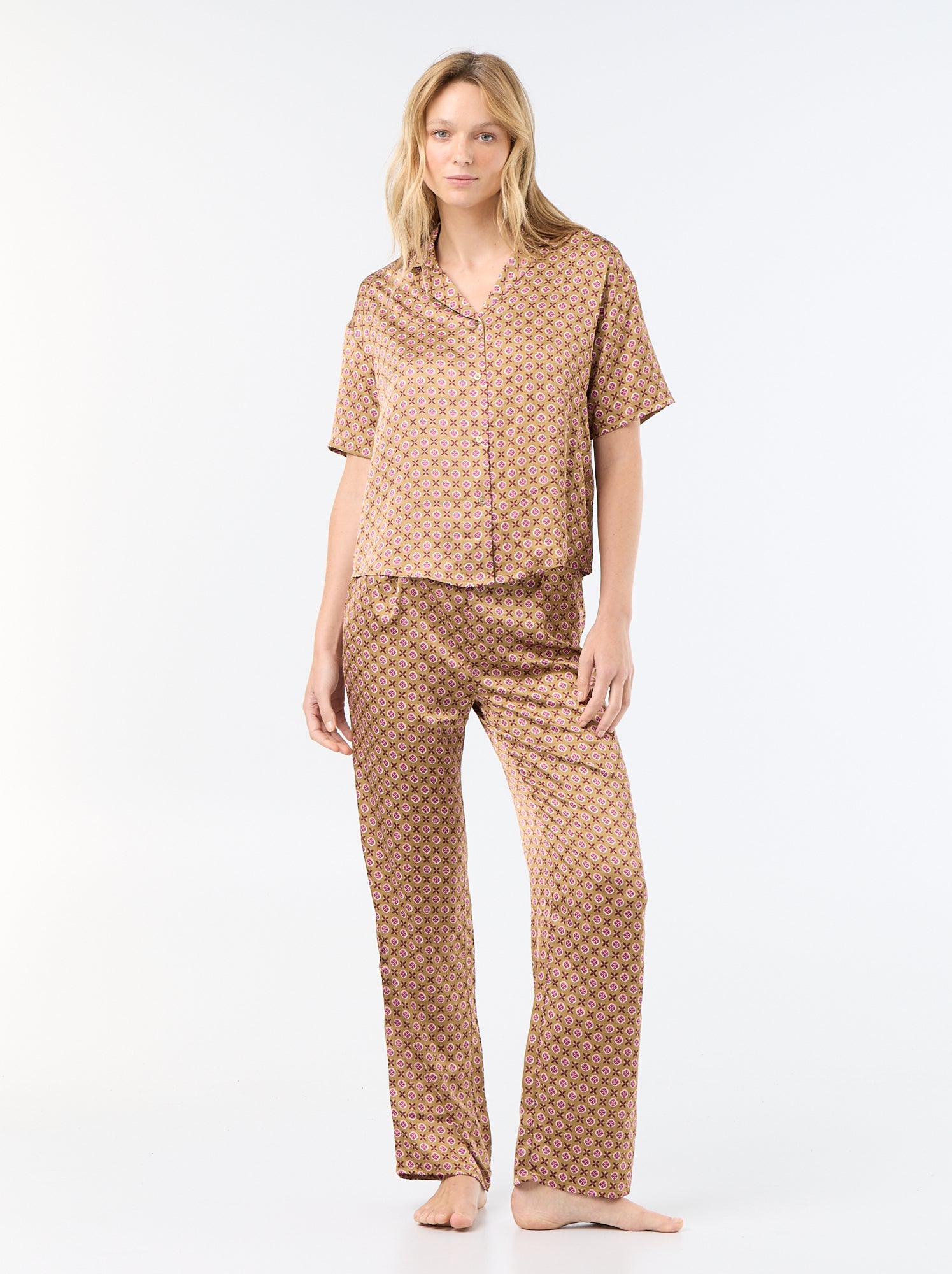 Pyjama satiné imprimé - Marron