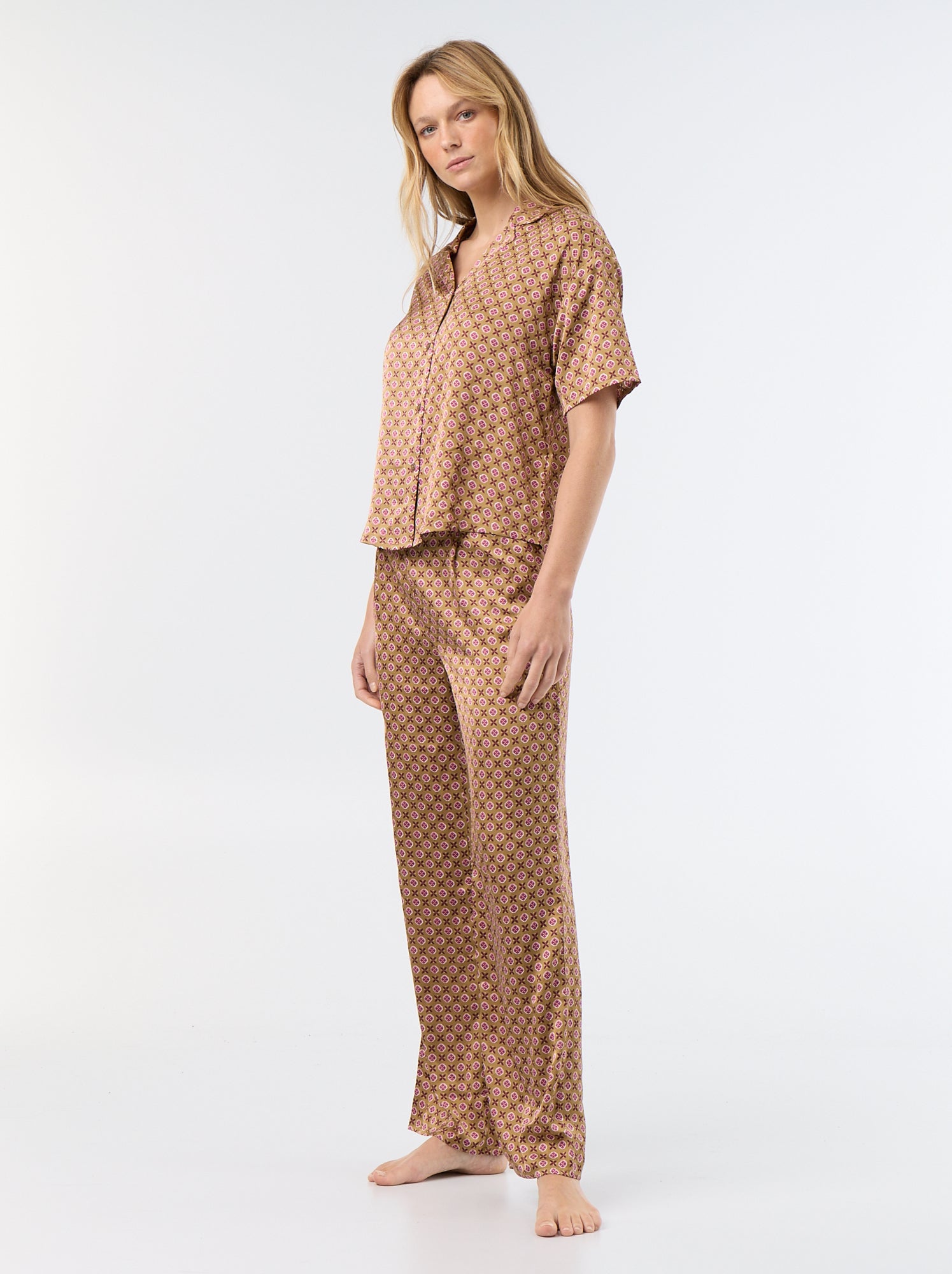 Pyjama satiné imprimé - Marron