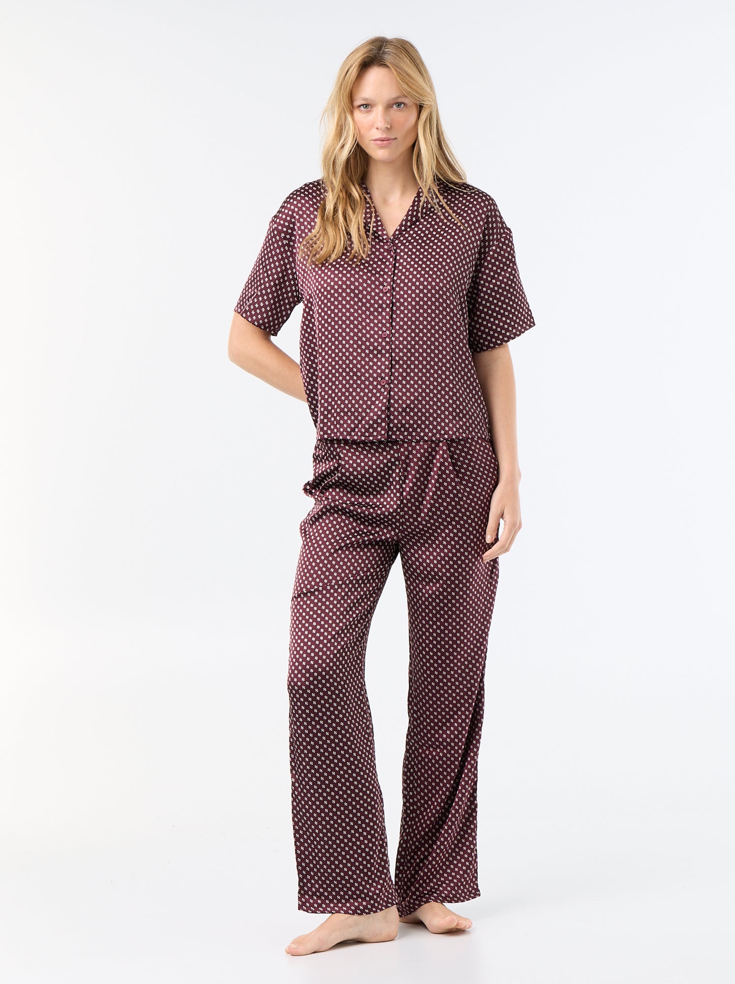 Pyjama satiné imprimé - Rouge