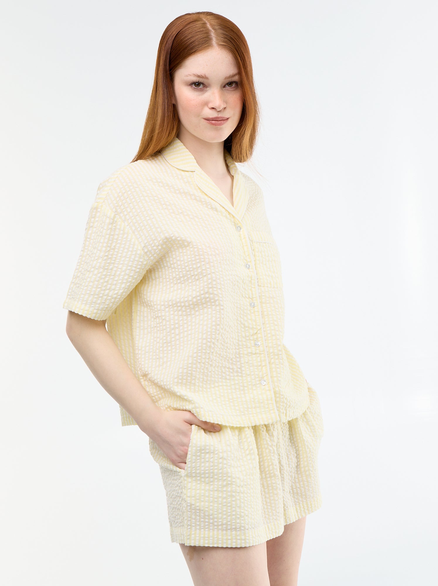 Pyjama short rayé - 2 pièces - Jaune