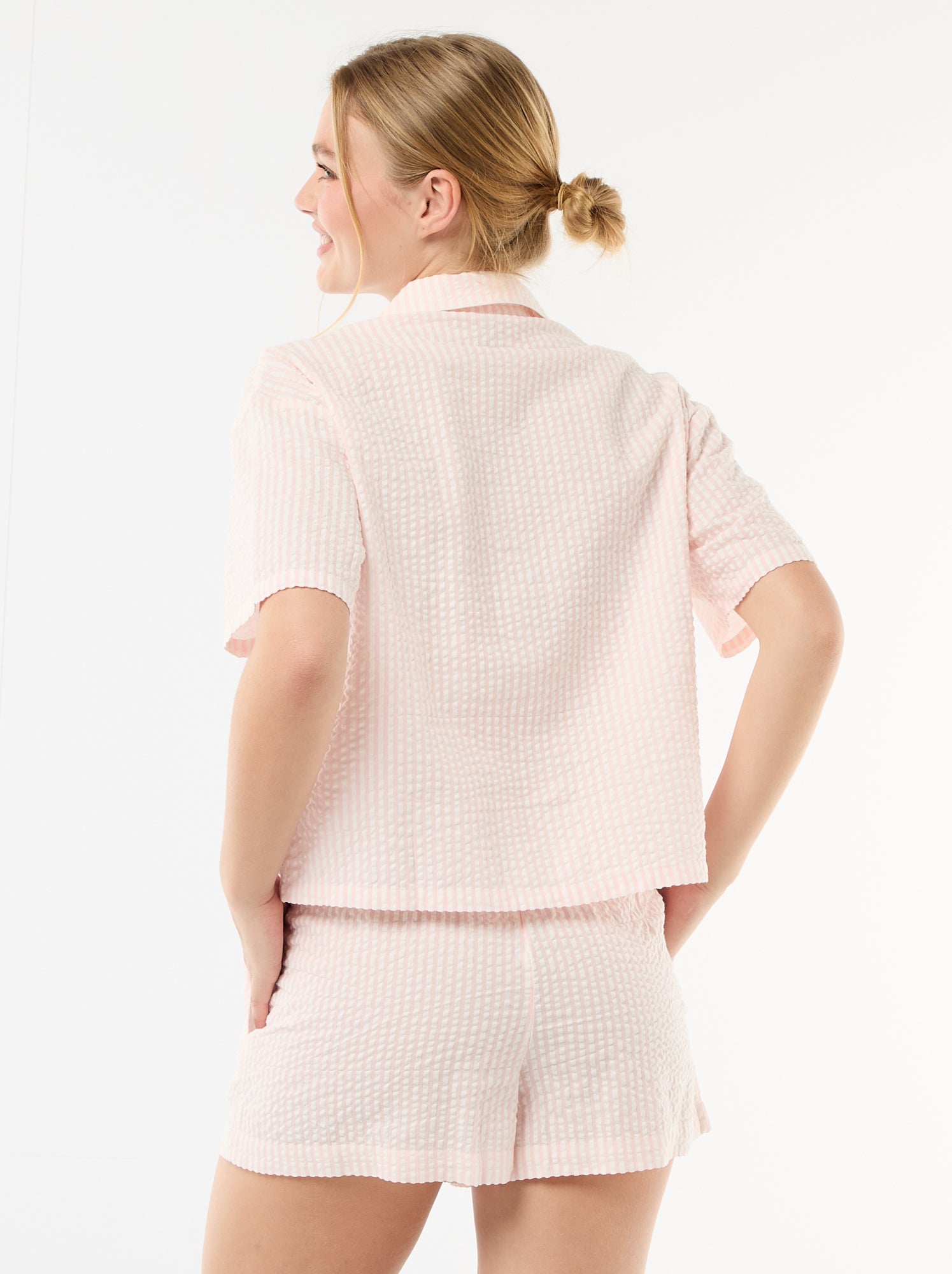 Pyjama short rayé - 2 pièces - Rose
