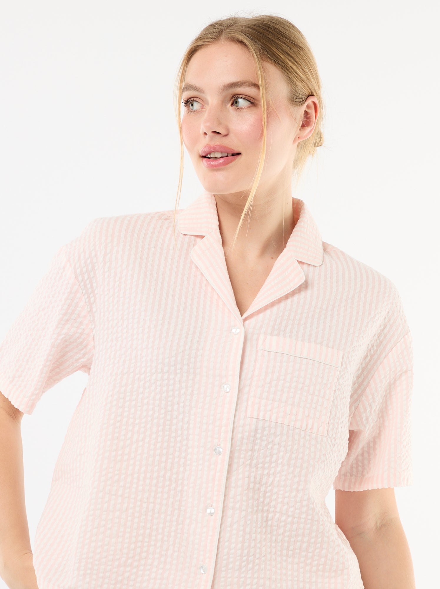Pyjama short rayé - 2 pièces - Rose