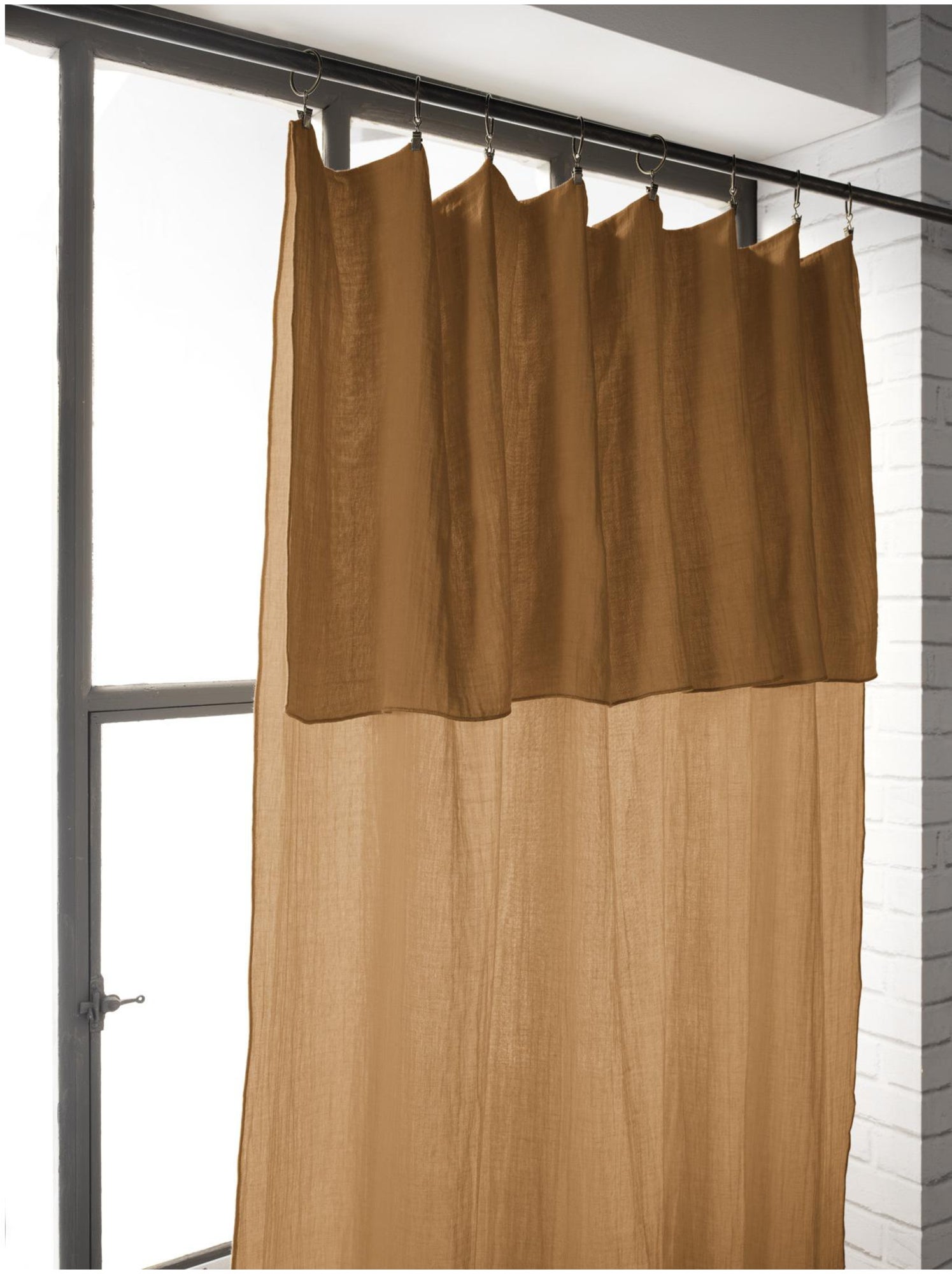 Rideau ajustable + 8 anneaux pince – gaze de coton – gaïa - Camel