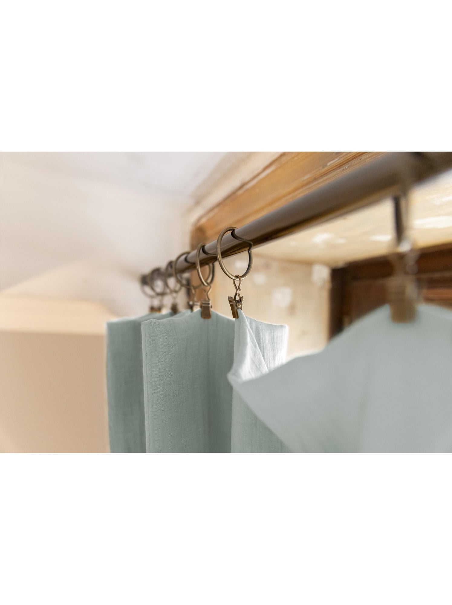 Rideau ajustable + 8 anneaux pince – gaze de coton – gaïa - Vert eucalyptus
