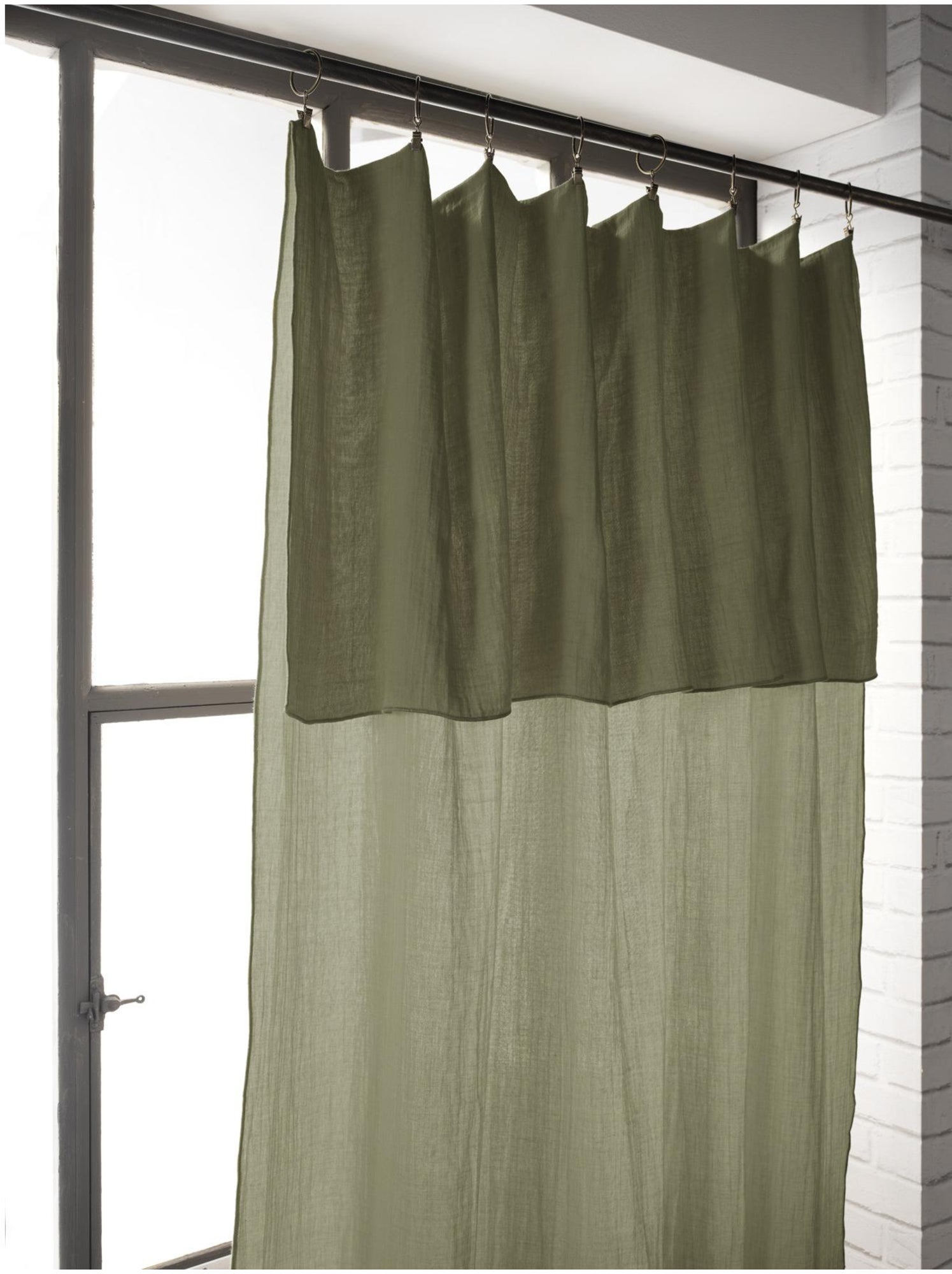 Rideau ajustable + 8 anneaux pince – gaze de coton – gaïa - Vert romarin