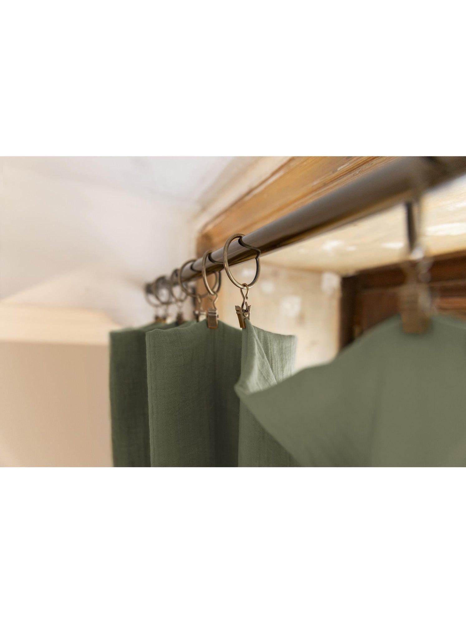 Rideau ajustable + 8 anneaux pince – gaze de coton – gaïa - Vert romarin