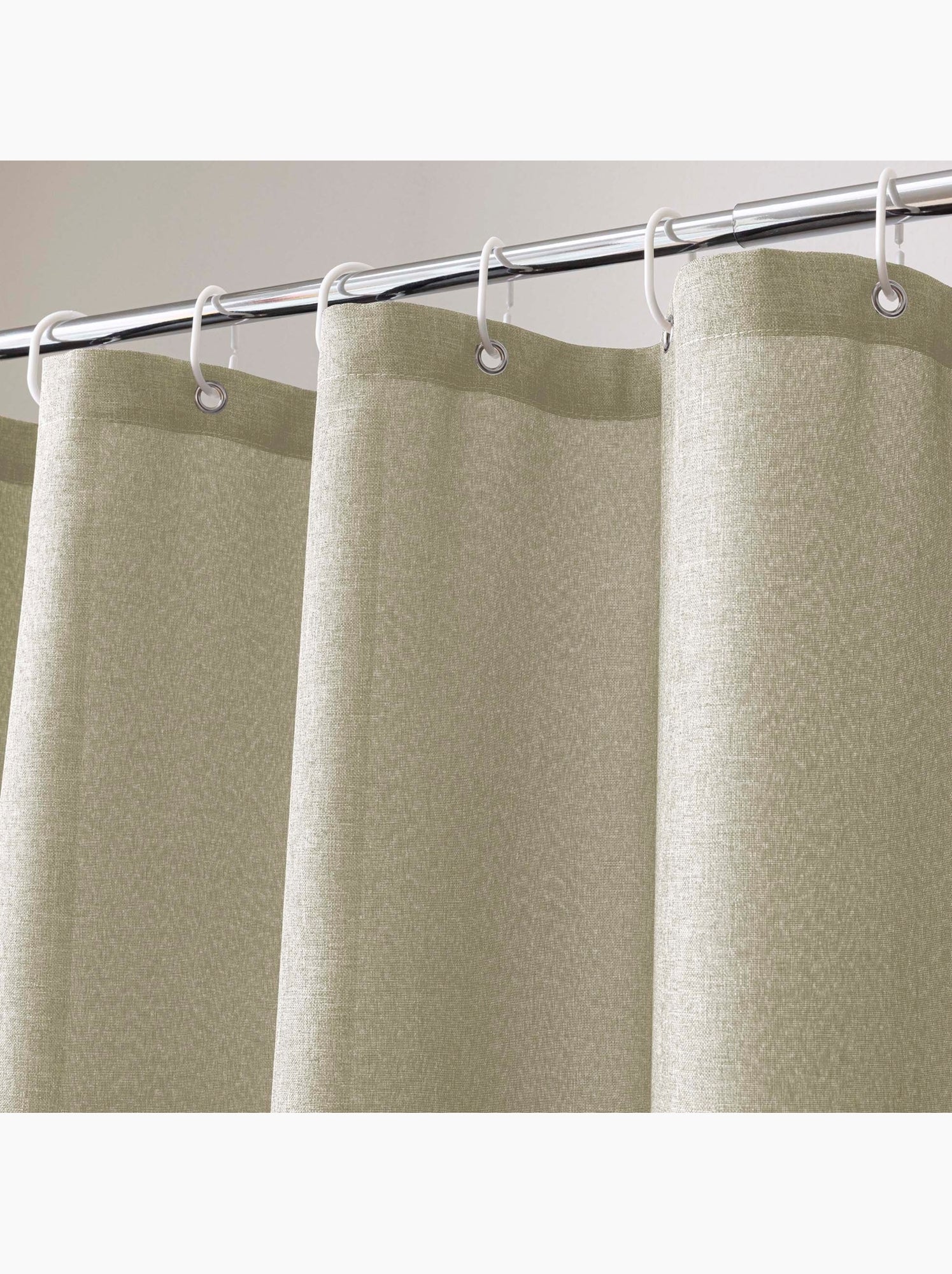 Rideau de douche uni aspect chambray avec crochets - Beige