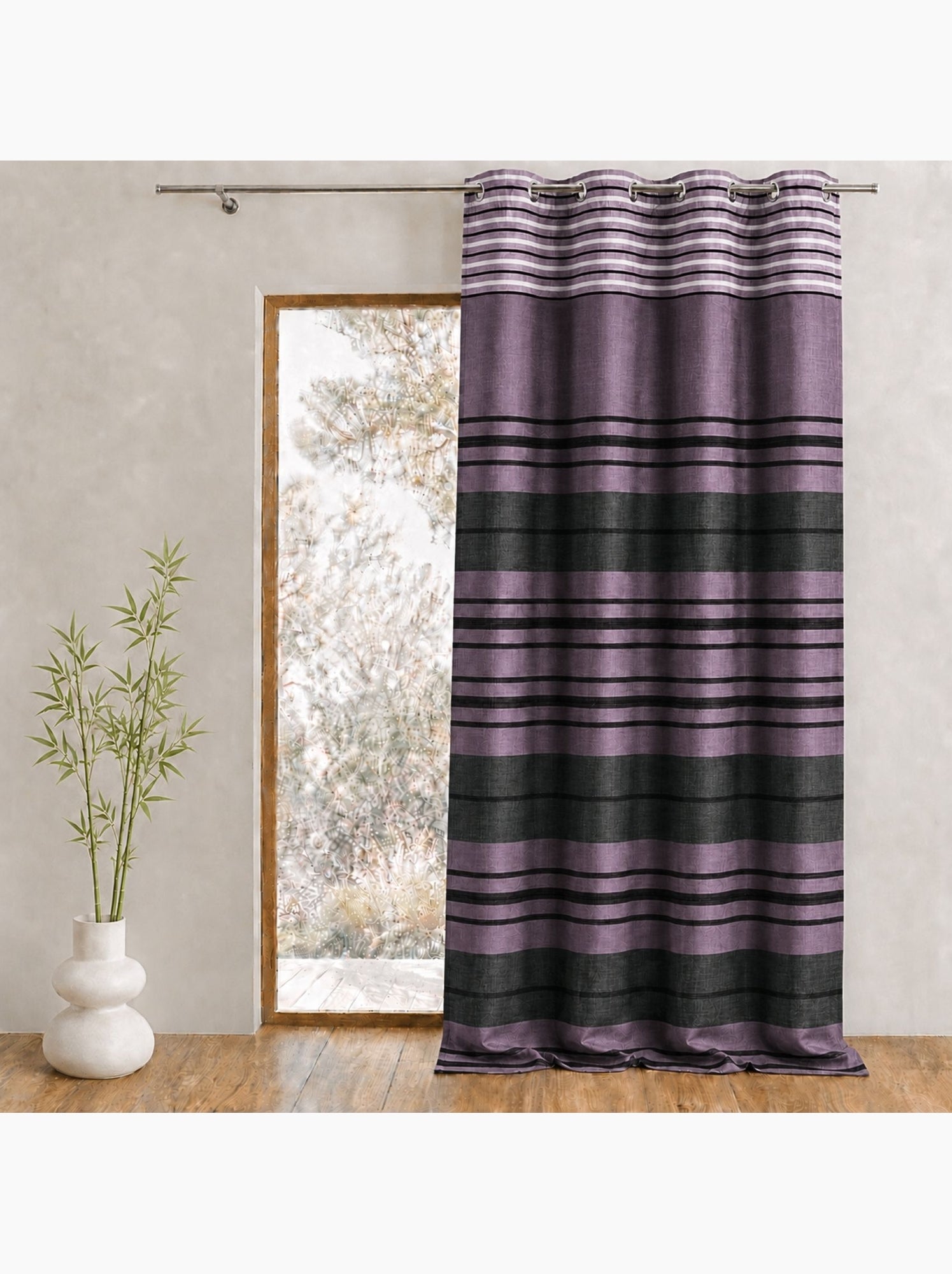 Rideau shantung rayure chenille - Violet prune