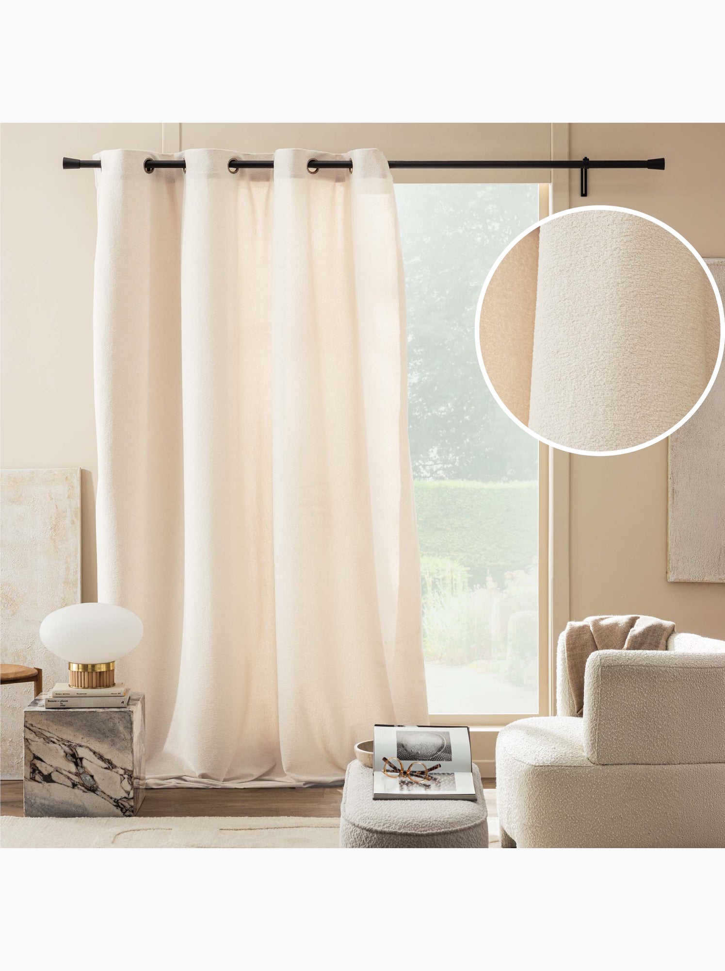 Rideau tamisant à œillets – bouclette unie winony - Beige naturel