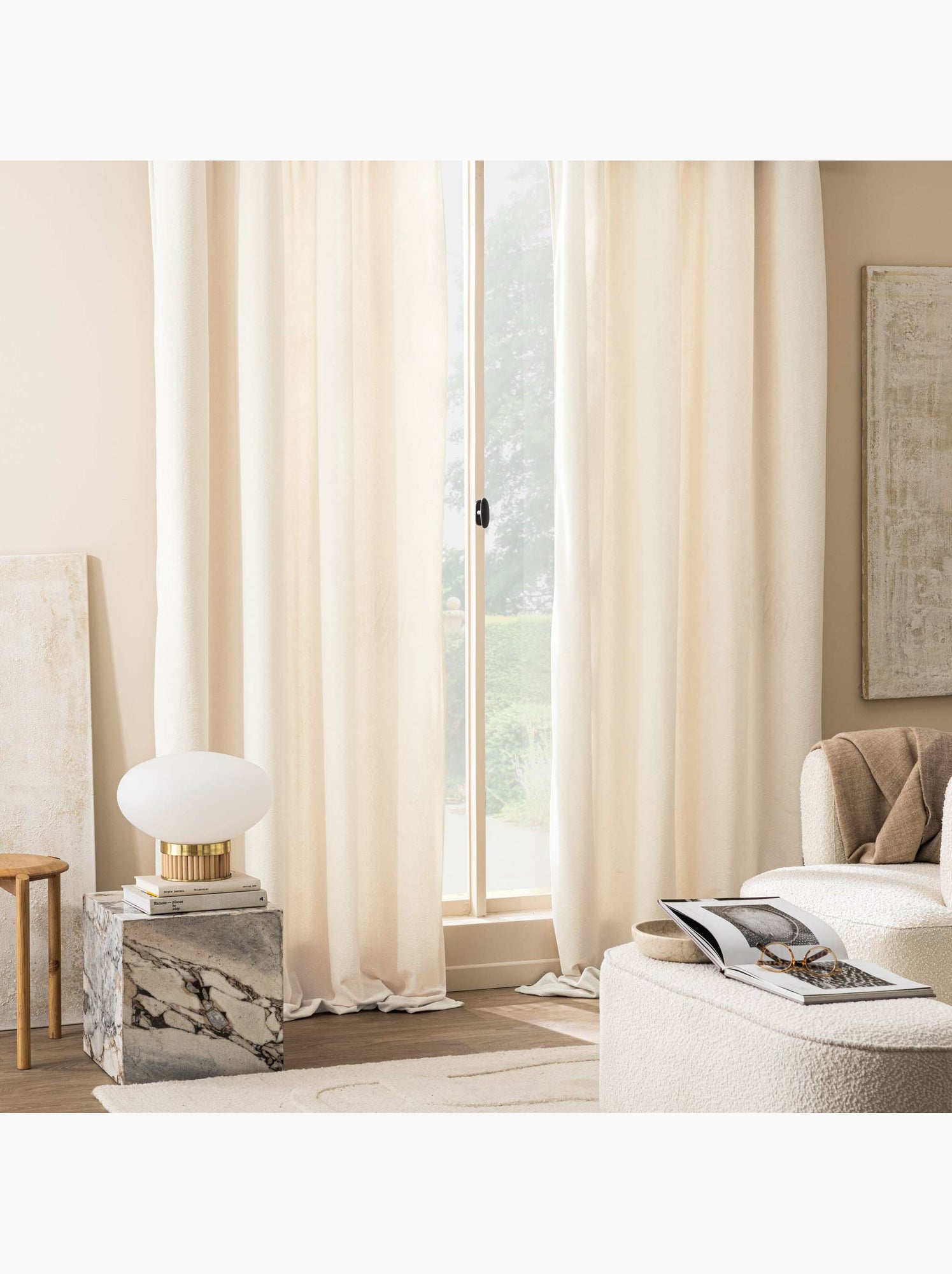 Rideau tamisant à œillets – bouclette unie winony - Beige naturel