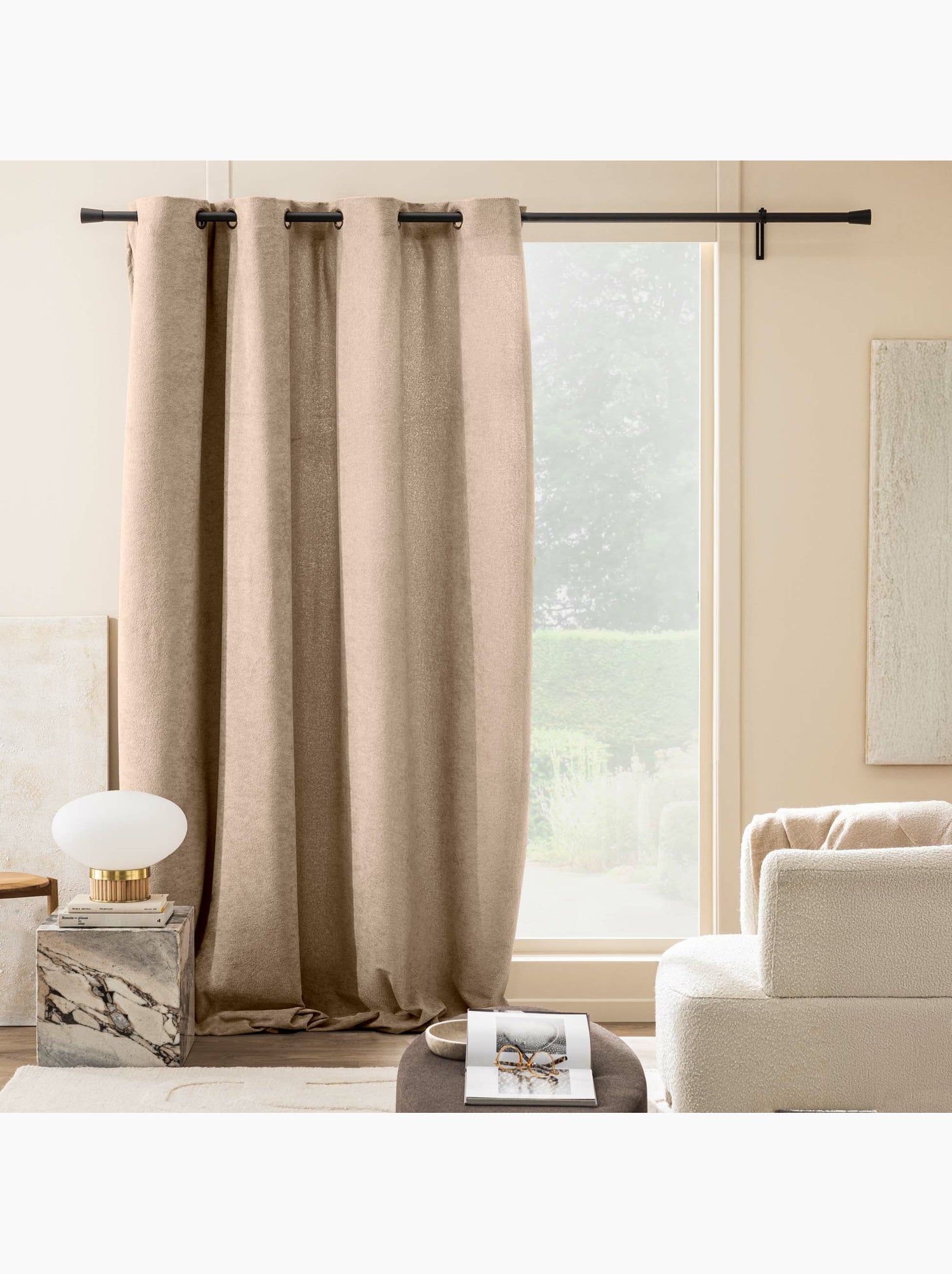 Rideau tamisant à œillets – bouclette unie winony - Beige