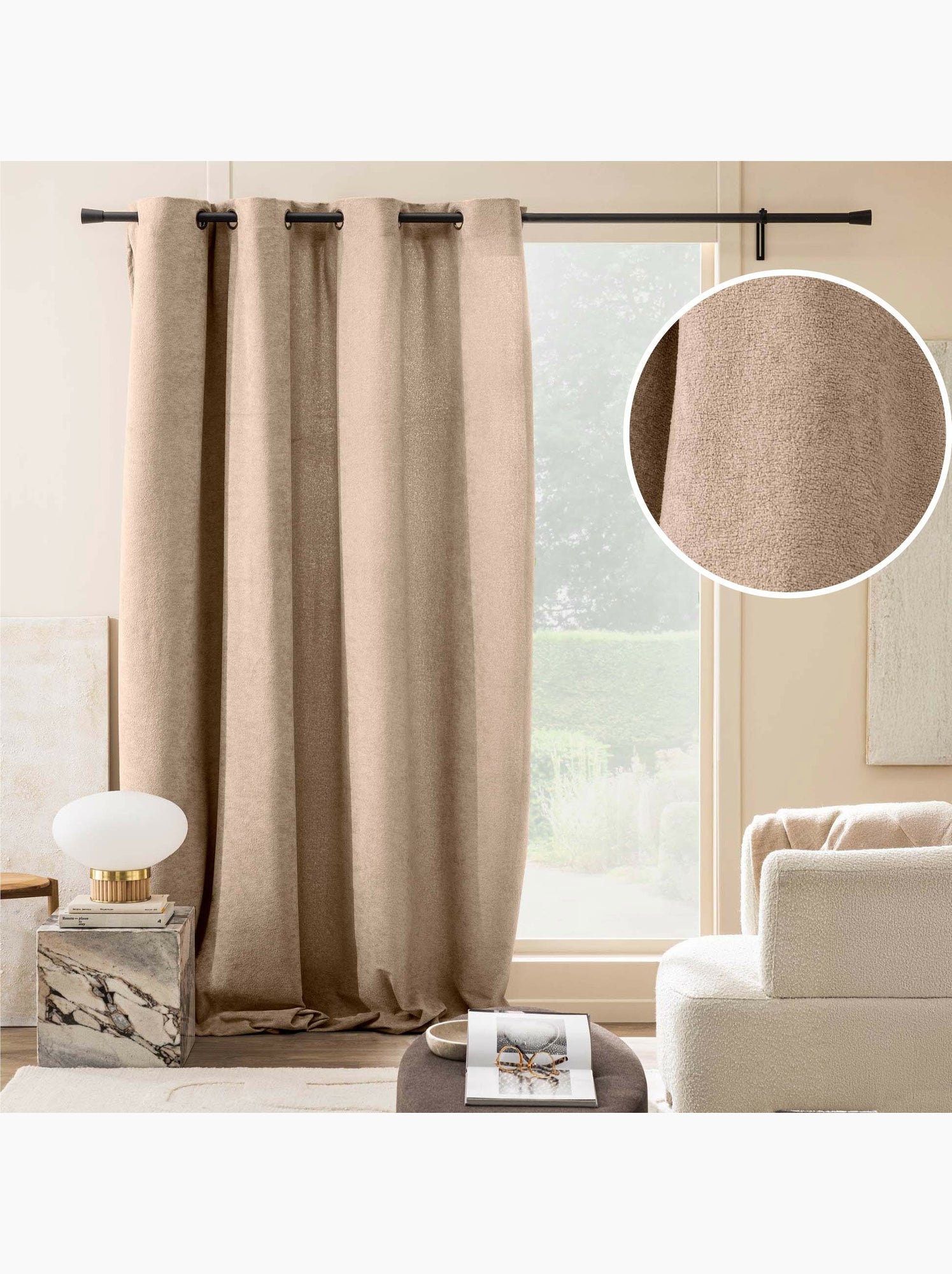 Rideau tamisant à œillets – bouclette unie winony - Beige